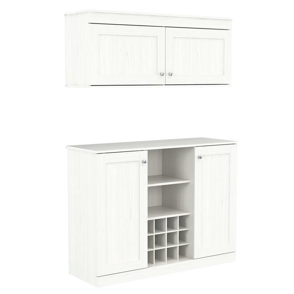 2-Piece Wall Mounted Buffet Storage Cabinet Set with 12-Bottle Wine Rack - Washed Oak Shaker Style for Dining Room & Kitchen Organization