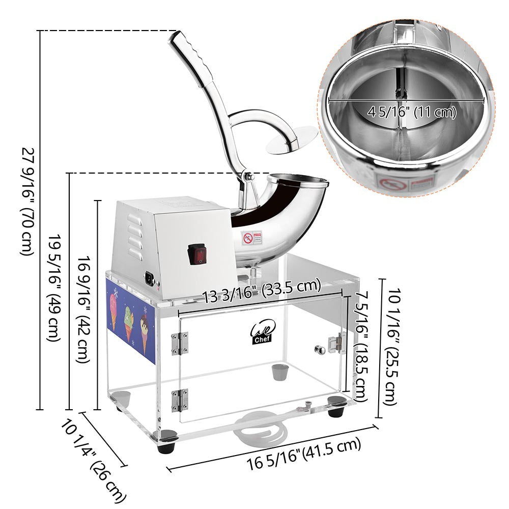 440lbs/h Commercial Block Ice Shaver Machine - Professional Fluffy Snow Cone Maker with Acrylic Box for Shaved Ice, Slushies & Frozen Drinks - Perfect for Parties, Carnivals & Food Trucks