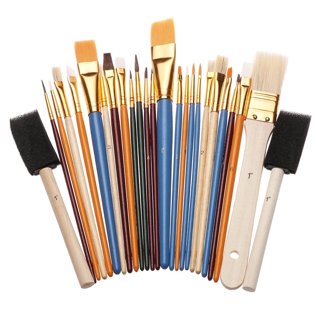 25Pcs/Set Professional Nylon Painting Brushes for Oil, Acrylic & Watercolor - Artist Paint Brush Set with Wooden Handles for Canvas, Paper & DIY Art Projects - Perfect for Beginners & Professional Artists