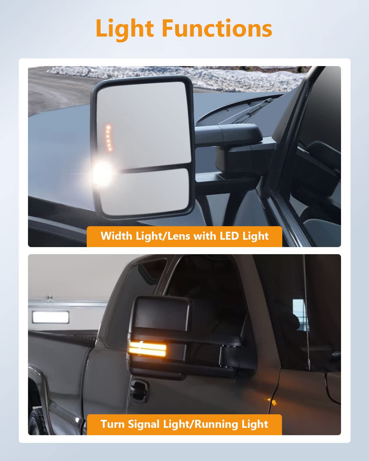 Heated Power Towing Mirrors for 2008-2013 Chevy Silverado & GMC Sierra - LED Turn Signal, Running Lights, Black Pair (Left & Right) - Perfect for Towing Trailers, Boats & RVs in All Weather Conditions
