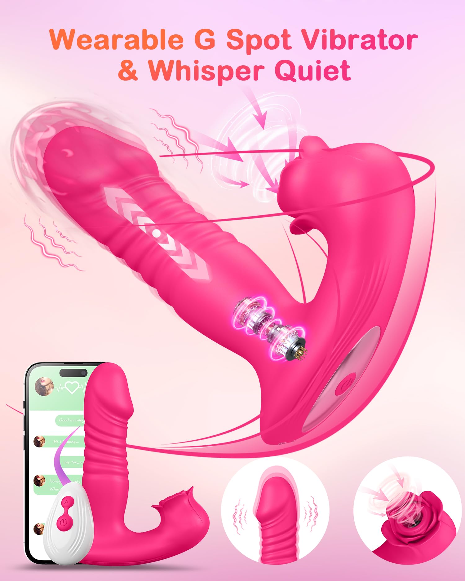 Upgraded Rose Sex Toy for Women - 9 Sucking & Thrusting Vibrating Modes, G Spot Clit Nipple Stimulator, Wearable Vibrator (Red) - Perfect for Solo Play, Couples Intimacy & Sensual Massage