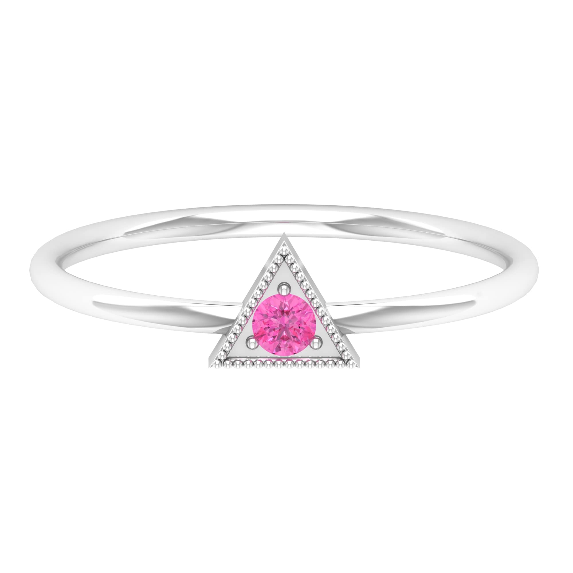 14K Solid Gold Pink Sapphire Ring for Women - Triangle Shape Genuine September Birthstone Jewelry - Perfect for Birthdays, Anniversaries & Special Occasions