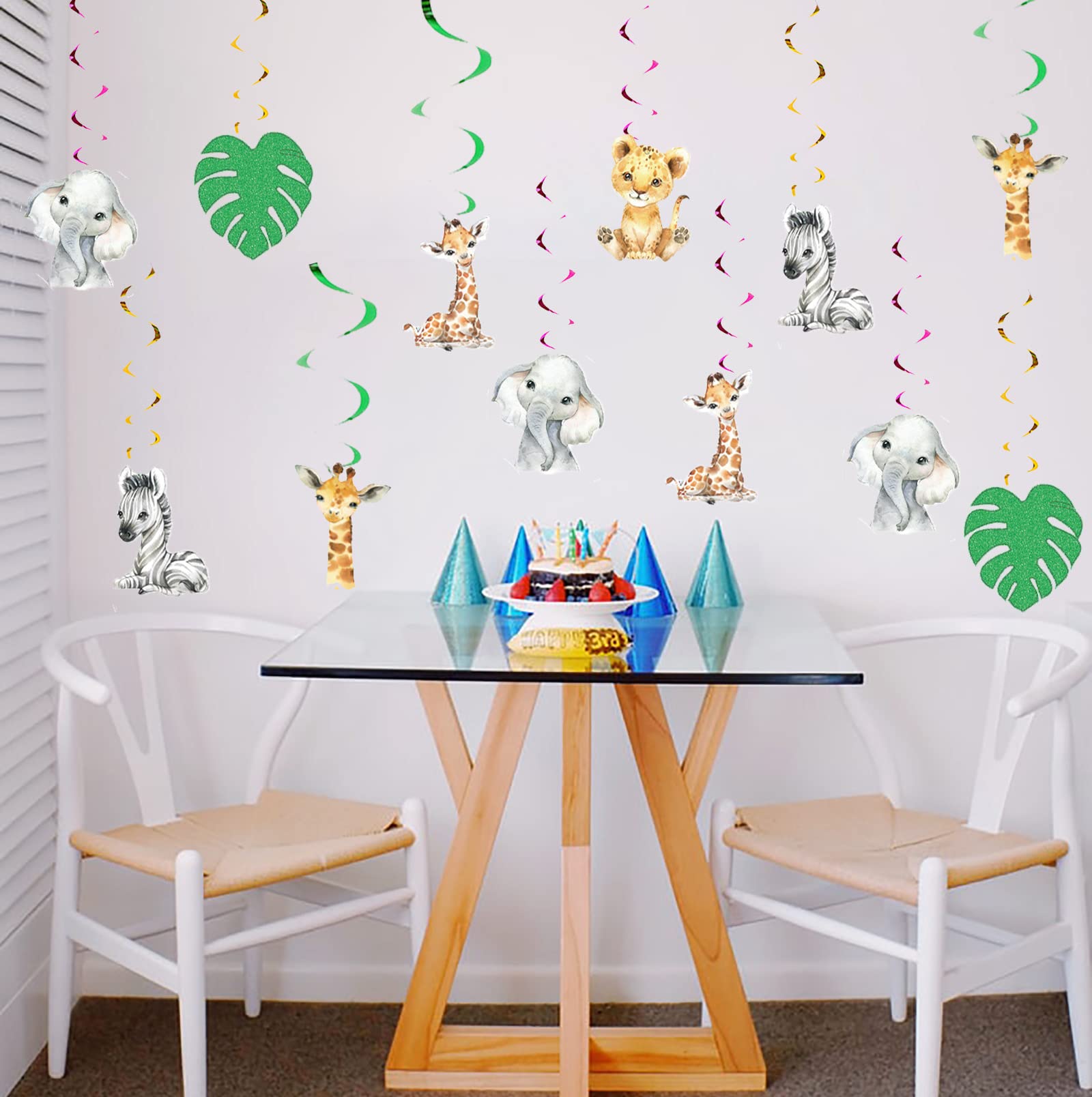 12Pcs Wild One Hanging Swirls Ceiling Streamers - Jungle Safari Animal Birthday Party Decorations & Baby Shower Supplies - Perfect for Wild One Themed Parties, Nursery Decor, and First Birthday Celebrations