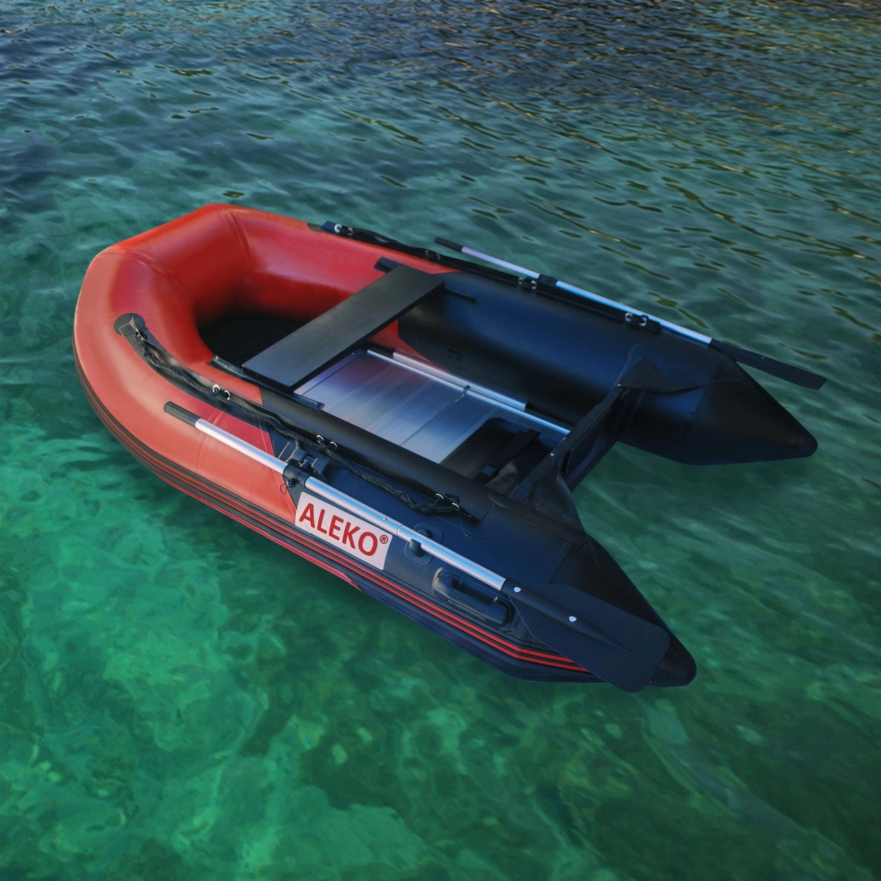 Aleko 8.4 ft Inflatable Boat with Aluminum Floor - Red & Black Dinghy for Fishing, Boating & Water Sports