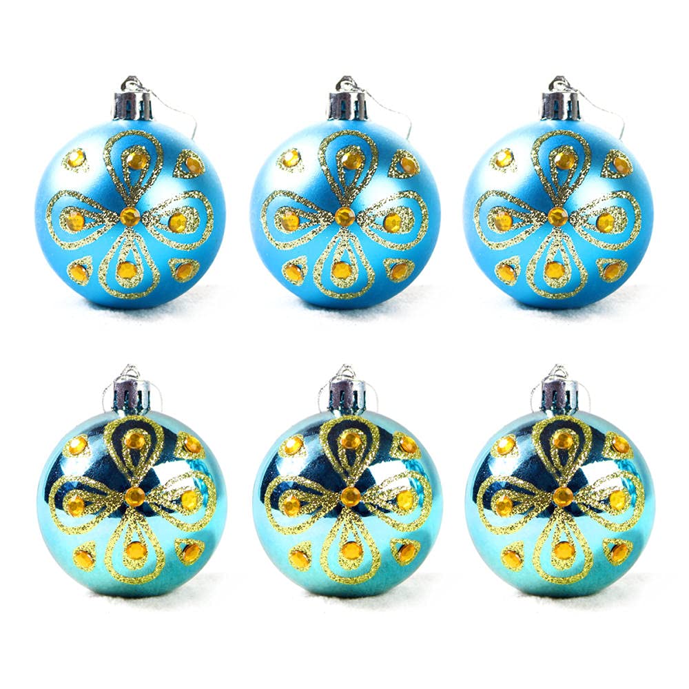 2Pcs Lake Blue Painted Christmas Ornament Balls - 6Cm Electroplated Plastic Round Holiday Decorations for Tree, Window & Home Decor (Christmas, Xmas Party, Winter Festival Decor)