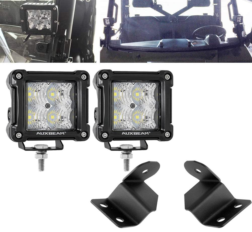 3 Inch LED Pods Light - Spot/Flood Beam with A-Pillar Mounting Brackets for 2013-2021 Polaris Ranger Models | PRO FIT Cage Compatible | Off-Road, Hunting & Night Driving Lighting Upgrade