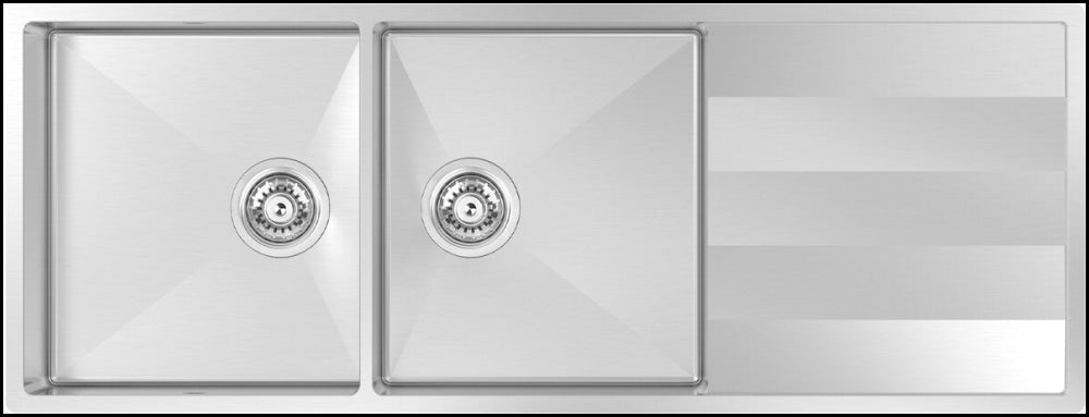 Premium Abey ST340DU Lugano Double Bowl Undermount Kitchen Sink with Right Hand Drainer - Stainless Steel, Durable & Scratch-Resistant - Perfect for Modern Kitchens, Restaurant Prep Areas & Commercial Use