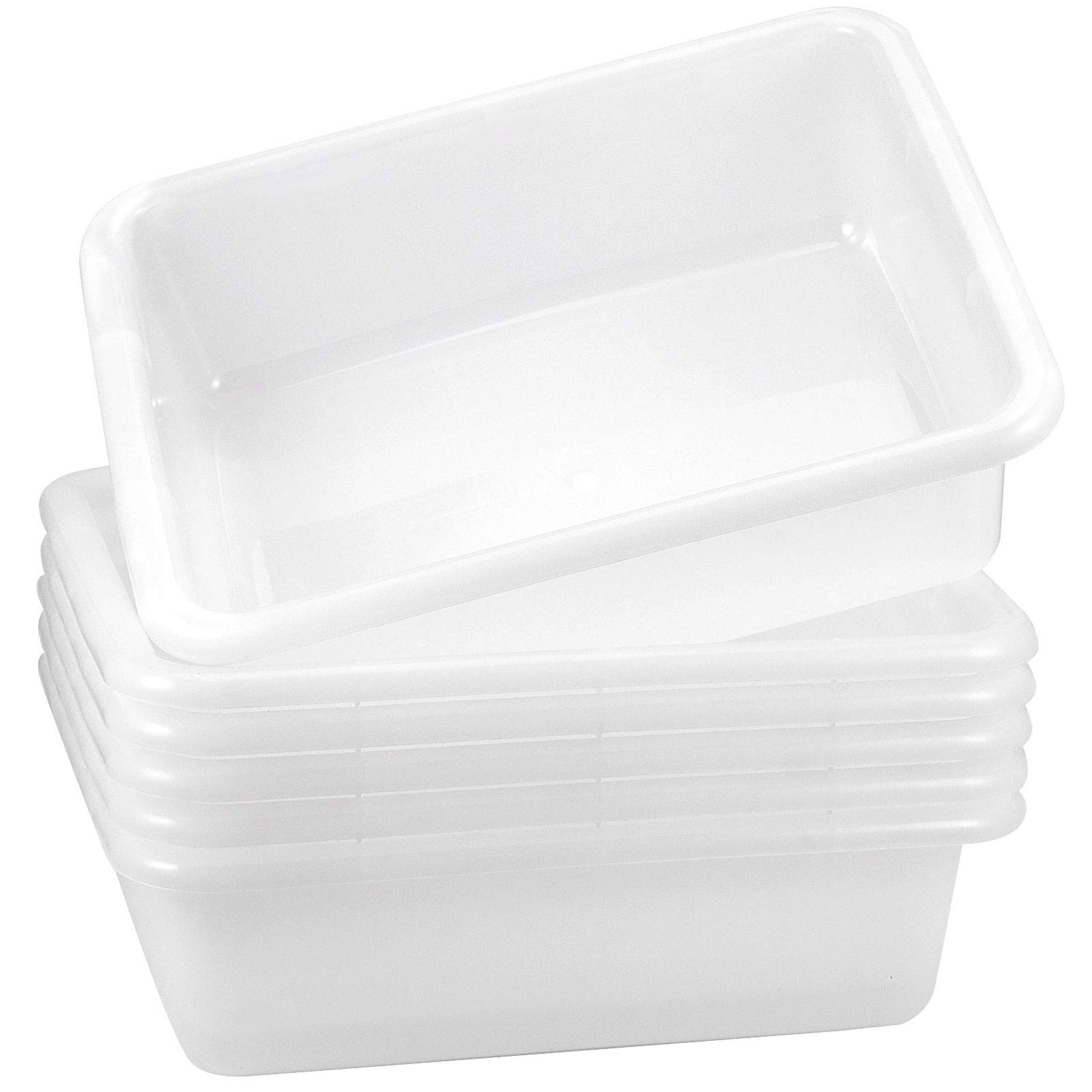 ZOENHOU 4 Pack 10L White Commercial Plastic Bus Tubs - Heavy Duty Dishwashing Basins for Restaurants, Kitchens & Pantry Organization (5 Inch Deep) - Perfect for Washing Dishes, Food Storage & Commercial Use