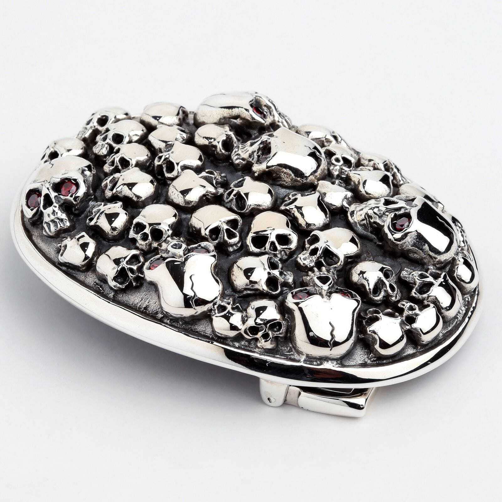 925 Sterling Silver Stackable Skull Belt Buckle - Gothic Punk Biker Jewelry for Men & Women - Perfect for Motorcycle Riders, Rock Concerts & Edgy Fashion Accessories