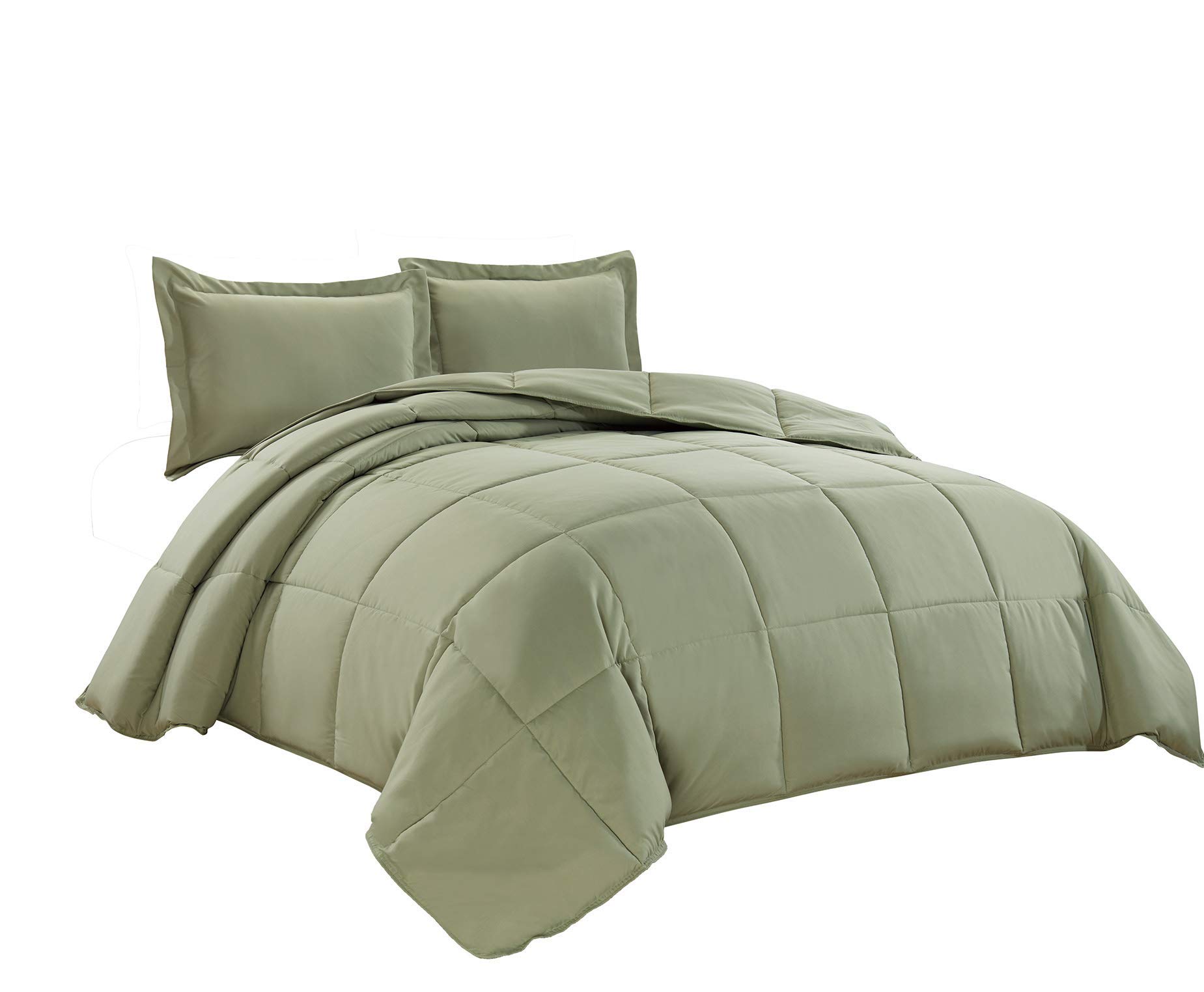Premium 100% Cotton Oversized Queen Comforter Set - 500 GSM Ultra Soft & Fluffy Winter Blanket with Corner Tabs & Box Stitching (3-Piece Set with 2 Pillow Shams) | All-Season Warmth for Cozy Bedroom Decor in Sage Green