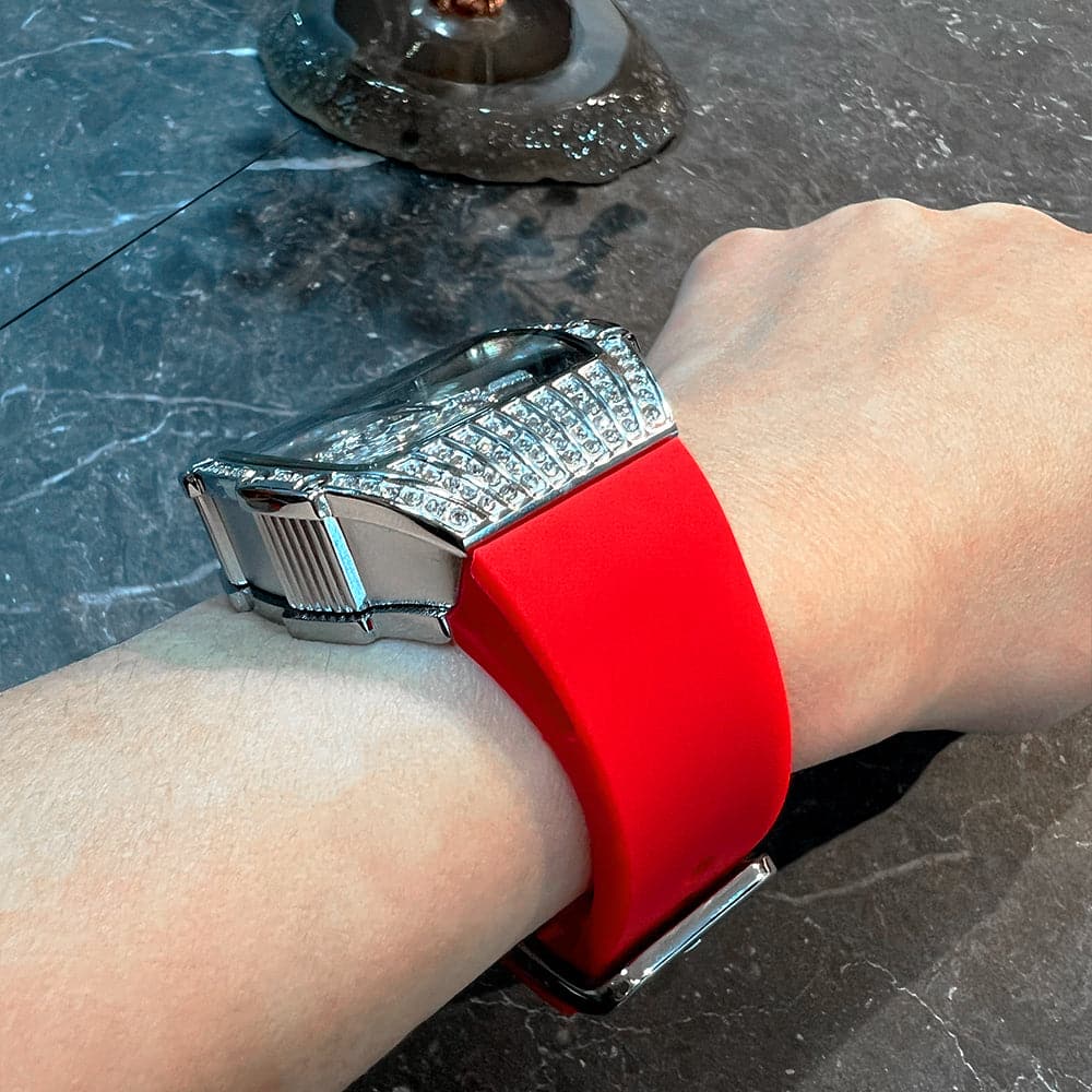 Aries Gold Crystal Dial Red Silicone Strap Women's Watch L 5044 SW R - Elegant Fashion Accessory for Women, Perfect for Daily Wear, Parties & Special Occasions