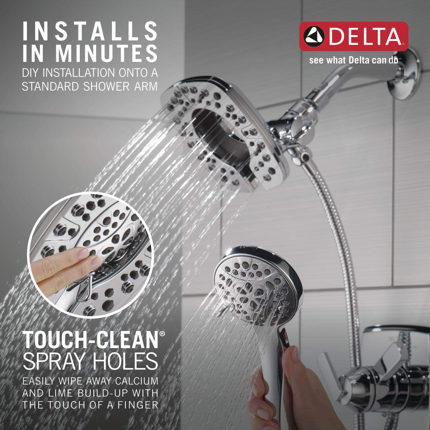 Delta Faucet 4-Spray In2ition Dual Shower Head with Handheld Spray - Chrome Shower Head with Hose, Detachable Showerhead for Bathroom & Spa Experience - Perfect for Relaxation and Easy Cleaning (Model 58498)