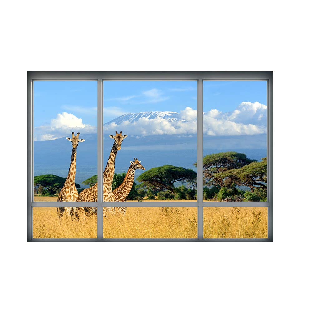 DNVEN 28x20 Inch 3D Fake Window Decal - Realistic Giraffe Animal Wall Sticker for Bedroom, Living Room & Playroom Decor | High Definition Vinyl Mural | Easy Peel & Stick Wall Art for Kids Room & Nursery