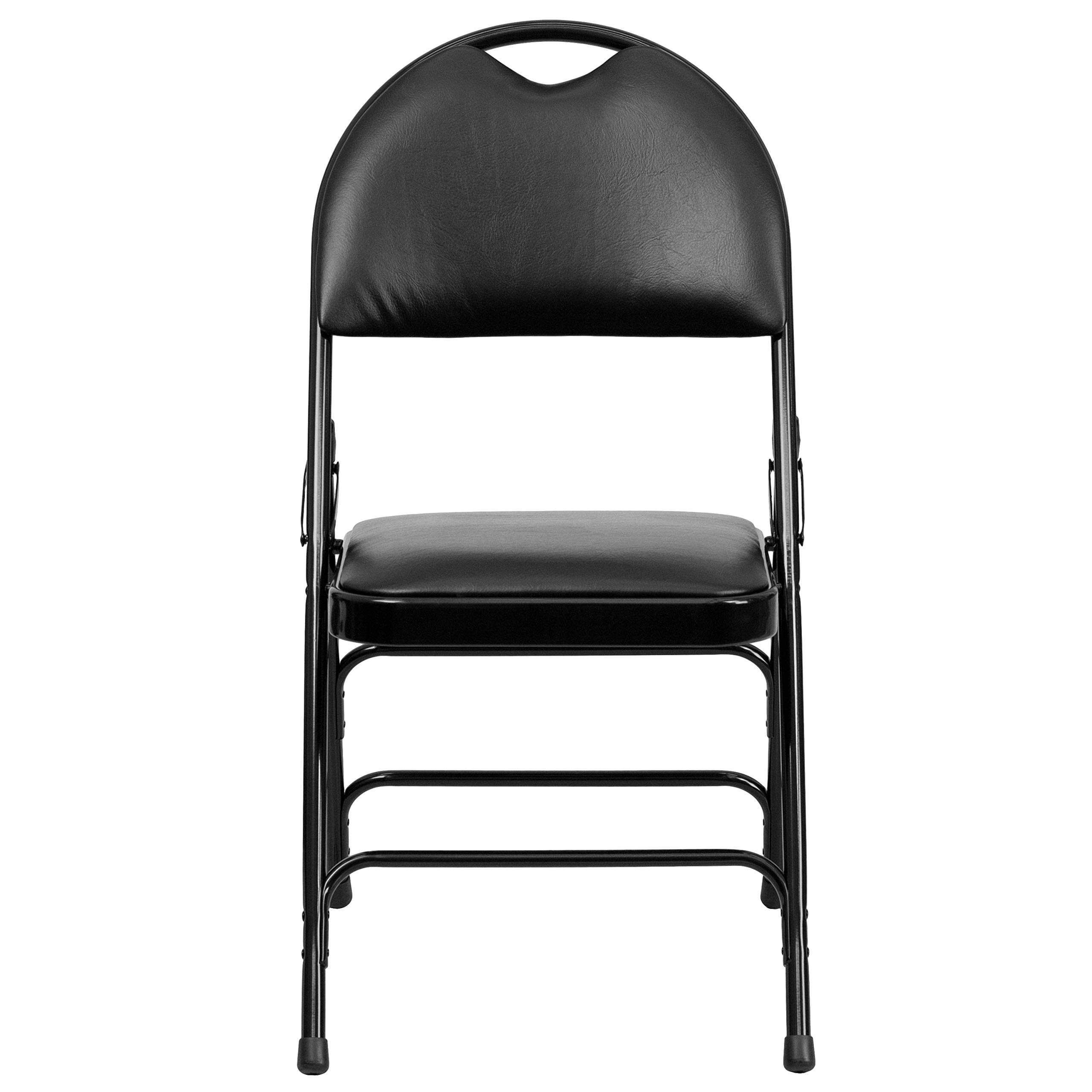 EMMA + OLIVER 4 Pack Black Vinyl Folding Chairs - Lightweight Metal Frame, Portable & Space-Saving for Indoor Outdoor Events, Parties, Camping, Picnics, and Home Use
