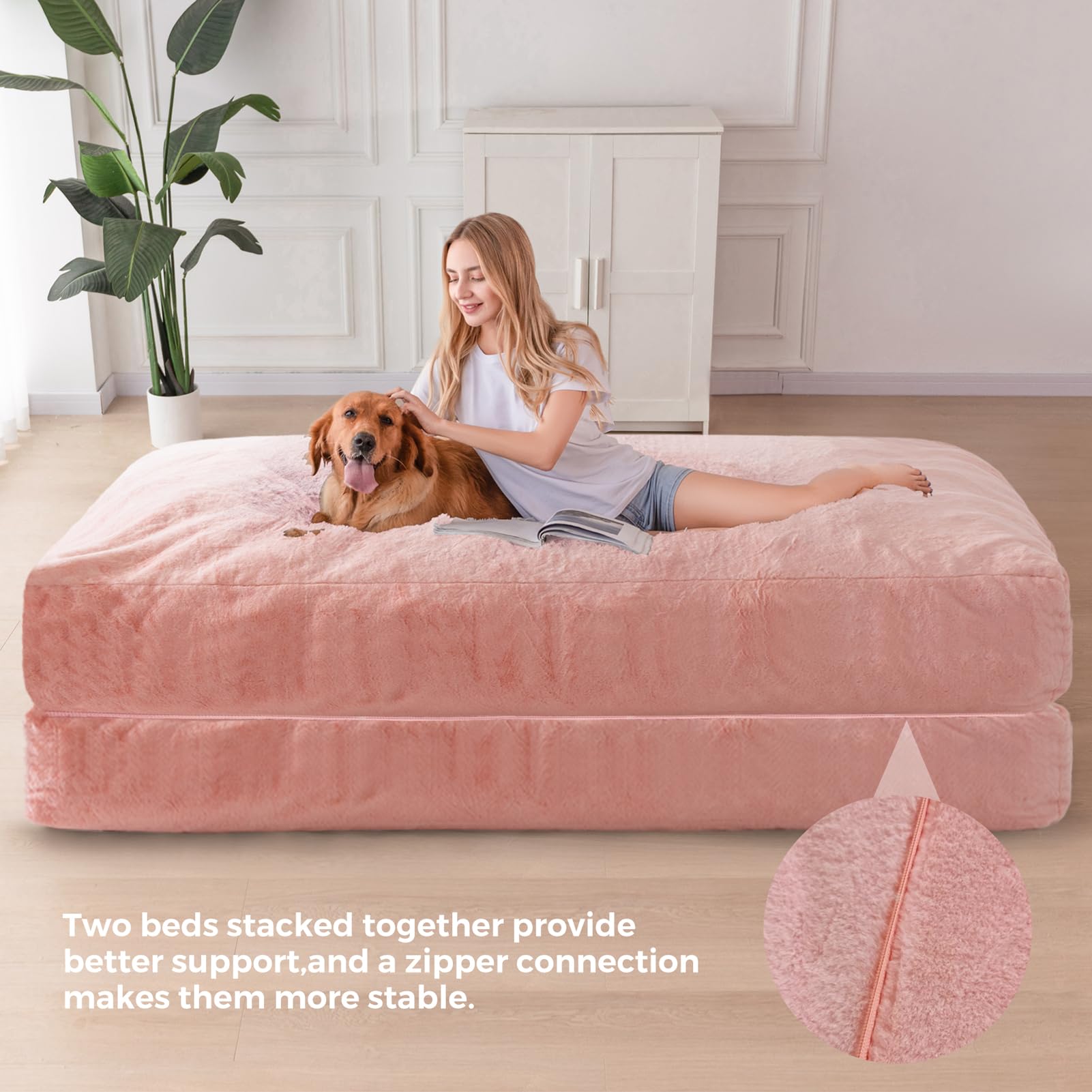 MAXYOYO Giant Bean Bag Chair Bed for Adults - 2-in-1 Convertible Lazy Chair & Floor Mattress | High Density Foam Filling | Machine Washable Pink Sofa Bed | Perfect for Living Room, Bedroom & Game Room Relaxation