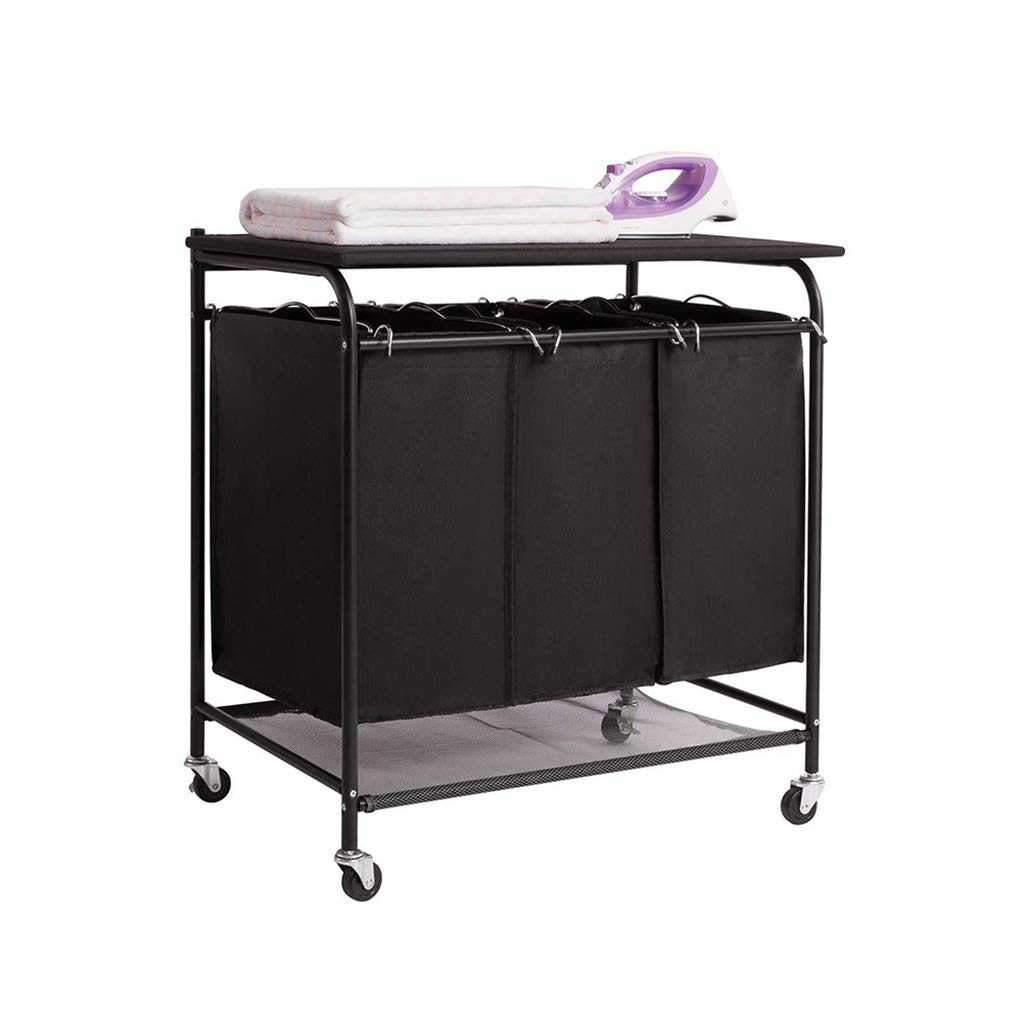 Foldable Ironing Board with Storage Cart - 3 Compartment Laundry Organizer with Oxford Fabric & Heavy-Duty Metal Frame - Perfect for Small Spaces, Laundry Rooms & Closet Organization