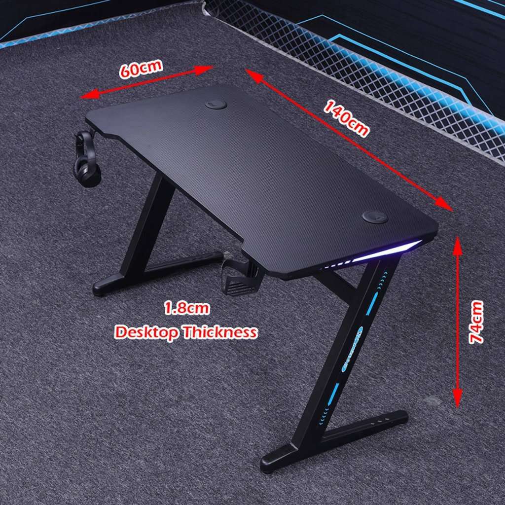 140cm RGB Gaming Desk with LED Lights - Ergonomic Computer Desk for PC, Laptop & Office Work - Racing Style Home Gaming Table for Streaming & Esports Setup
