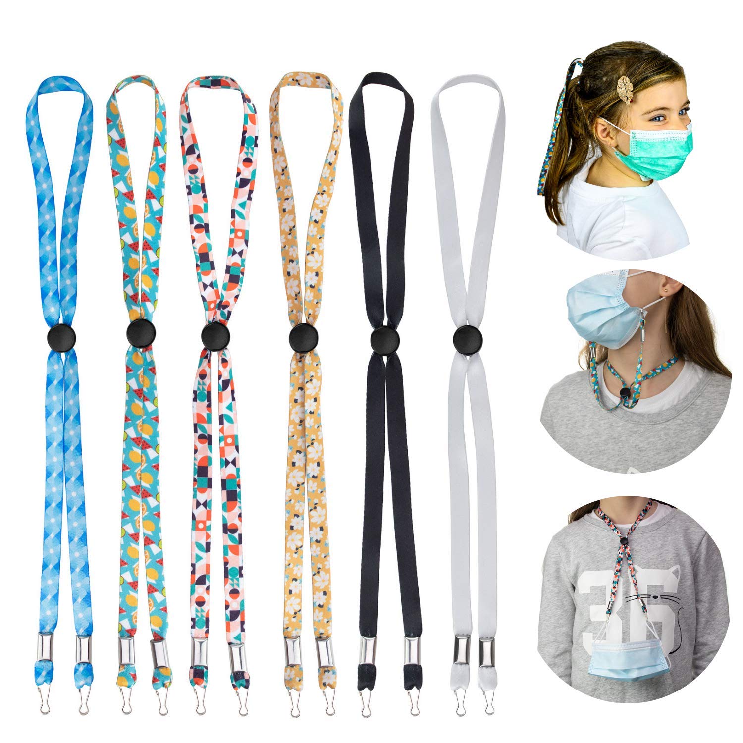 6PK Kids Mask Lanyard with Clips - Adjustable & Anti-Lost for School & Travel