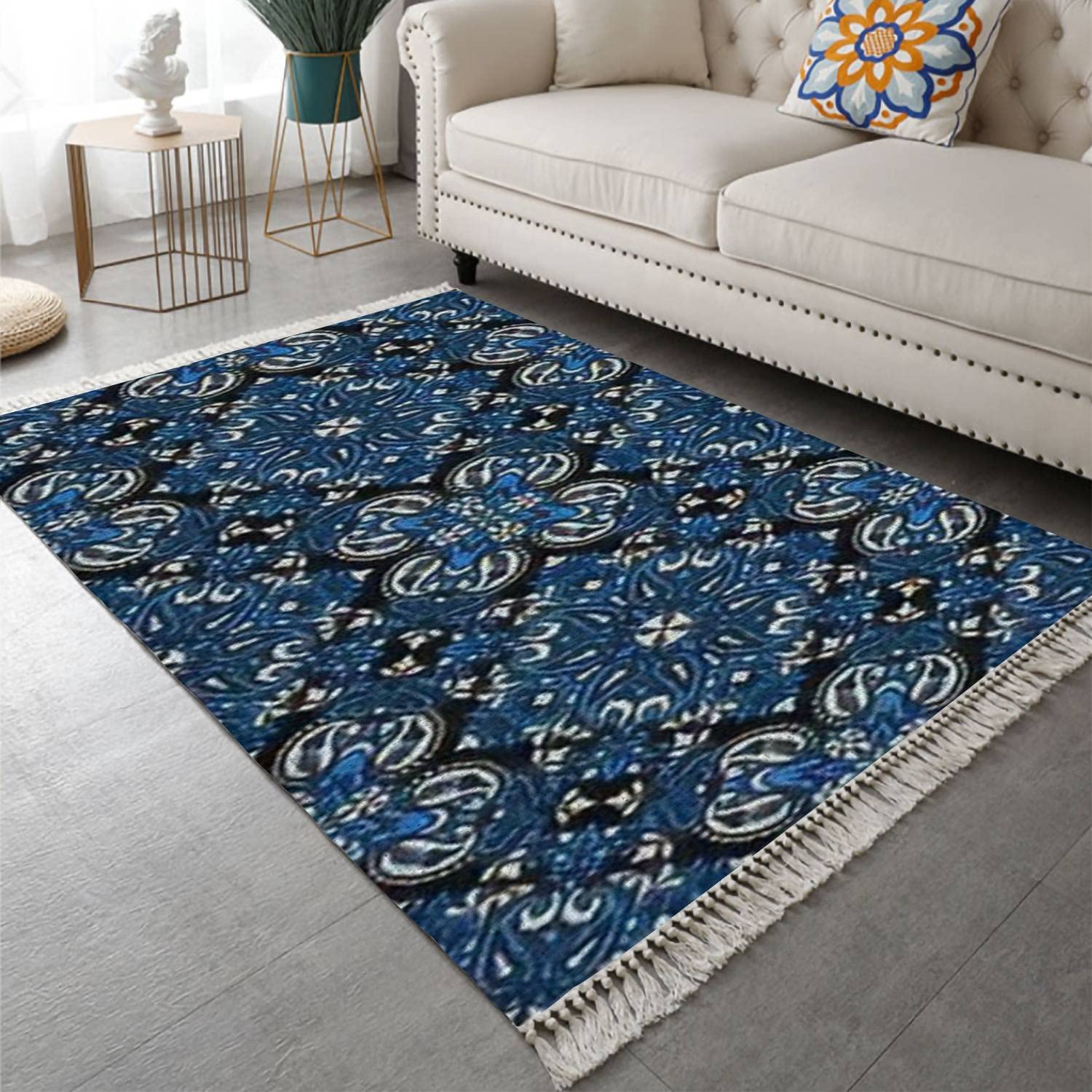 Vintage Style Cotton Linen Area Rug with Tassel - Paisley Bandana Print, Washable & Durable Woven Carpet Runner (4'x6') for Entryway, Laundry Room, Bedroom & Kitchen | Perfect for Boho Decor & High Traffic Areas