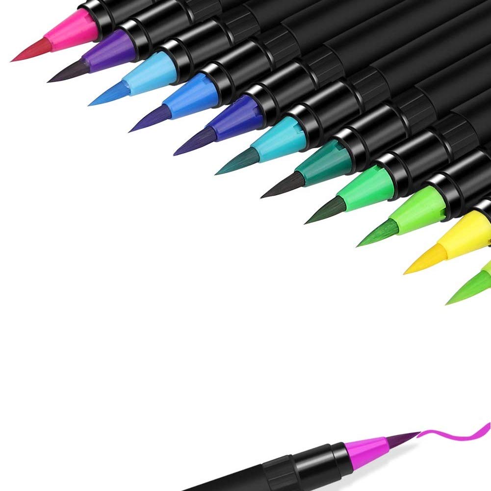 24 Colors Watercolor Brush Markers - Water Based Calligraphy Pens for Drawing, Coloring & Lettering - Perfect for Artists, Students & DIY Craft Projects