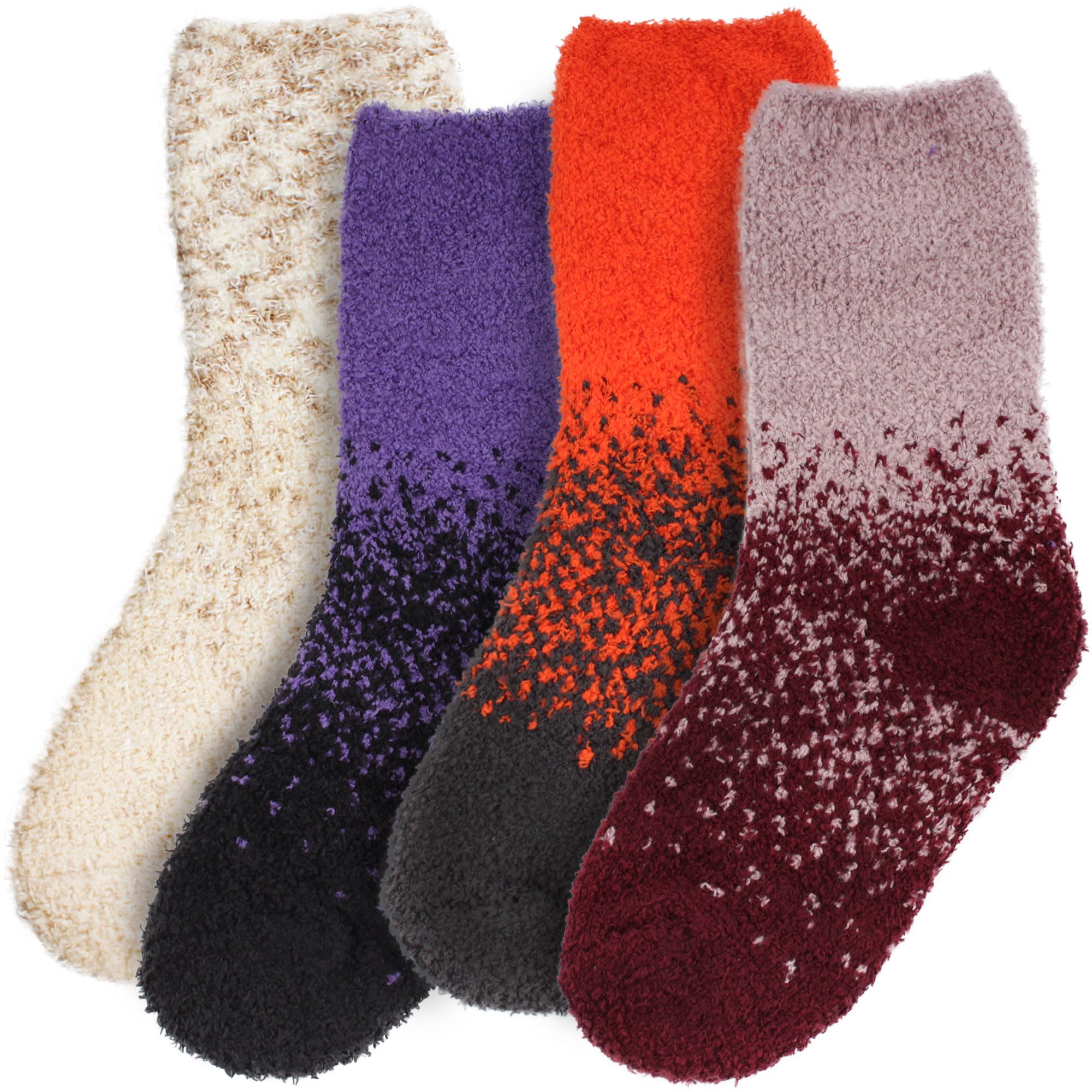 BambooMN Colorful Fuzzy Socks for Women & Men - 6 Pairs Super Soft Warm Microfiber Non-Slip Cozy House Socks - Perfect for Winter, Lounge, Home, Gift Giving