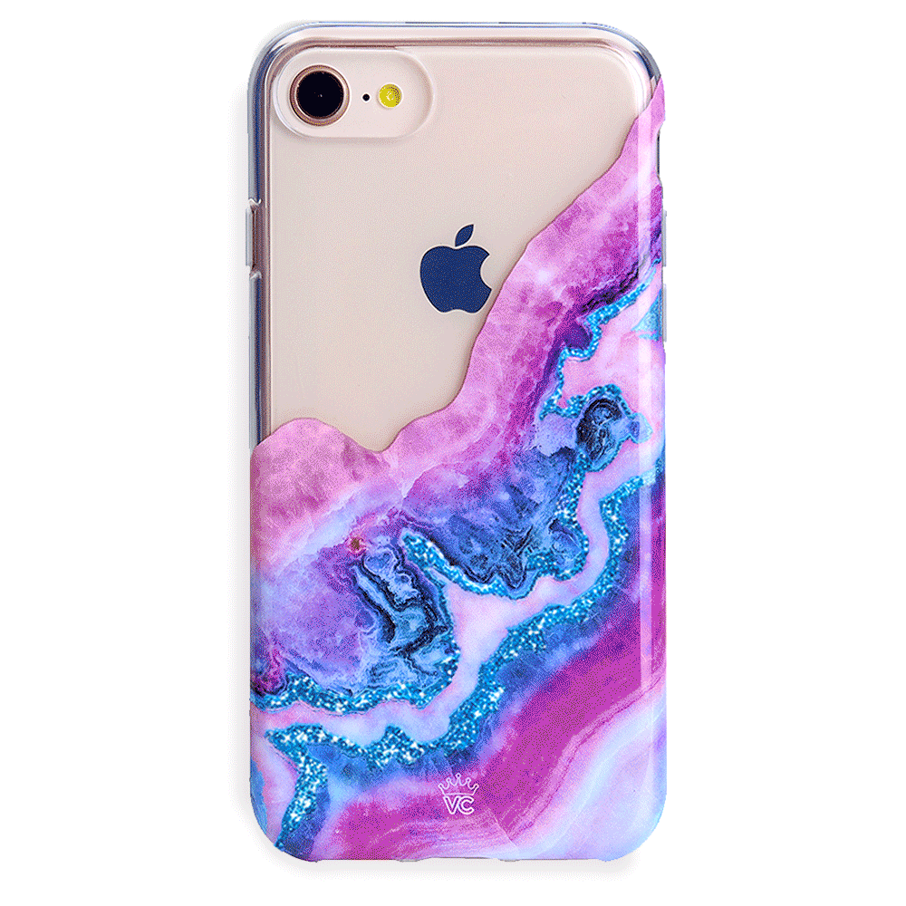 Geode Glitter Clear iPhone Case - Shatterproof Protective Cover with Crystal Sparkle Design for iPhone 13/14/15 - Perfect for Daily Use, Travel & Gift Giving