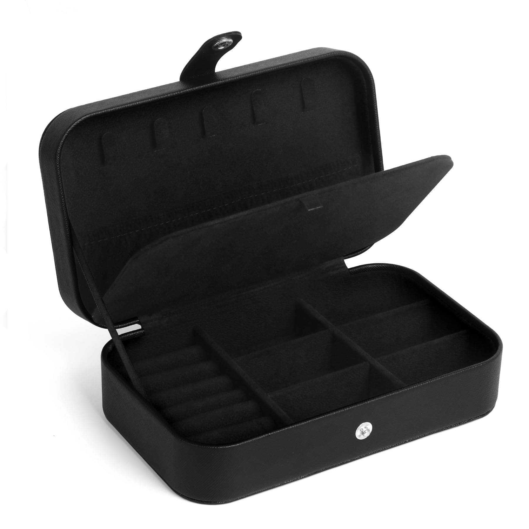 Upgraded PU Leather Travel Jewelry Box for Women - Portable Jewelry Organizer with Storage for Necklaces, Rings, Earrings & Bracelets | Perfect for Vacation, Business Trips & Daily Use - Black