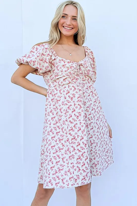 Sexy Lace Up Front Puff Sleeve Babydoll Dress for Women - Flirty Party Outfit, Date Night & Special Occasion Wear