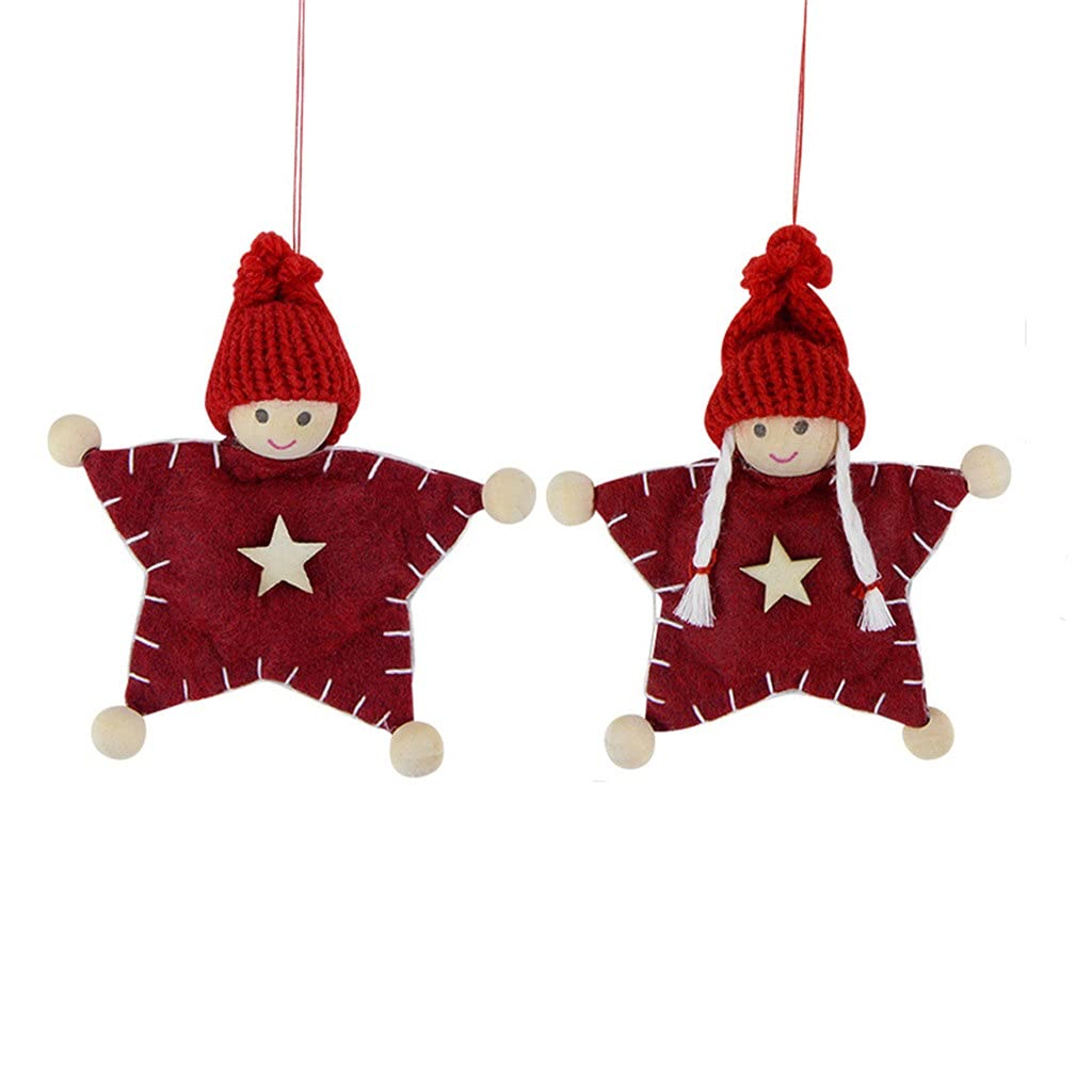 GANFANREN 2-Piece Christmas Doll Ornaments - Knitted Felt Fabric Hanging Decorations for Tree, Home & Holiday Festivities (Color B, Size as Shown) - Perfect for Xmas Party, Gift Exchange & Festive Decor
