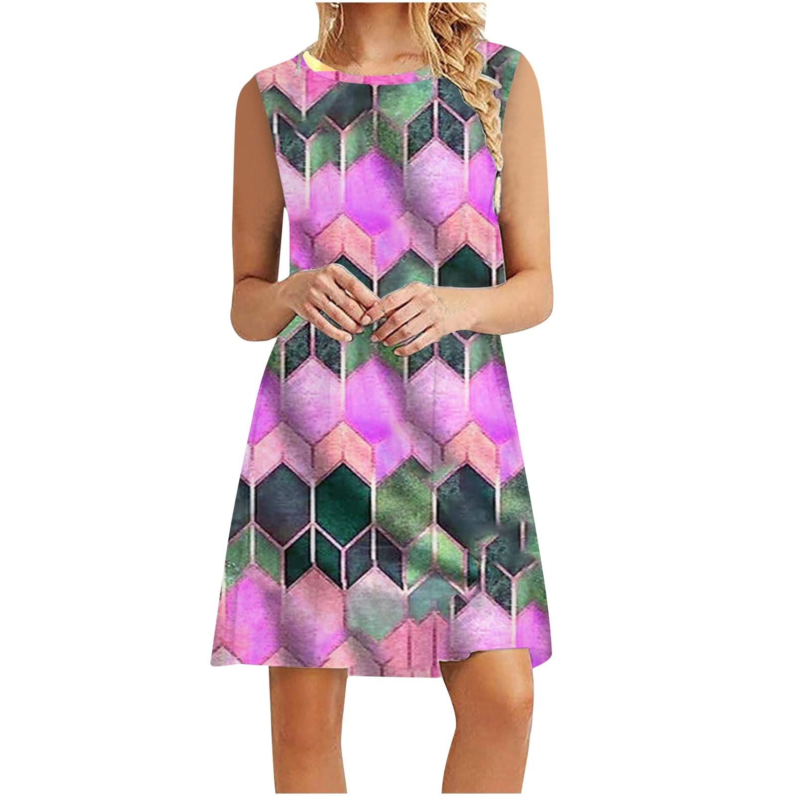 Women's Summer Sundresses 2024 - Sleeveless Round Neck Casual Printed Long Dresses with Pockets | Sexy Elegant One Shoulder Flowy Maxi Dress for Beach, Vacation & Outdoor Parties