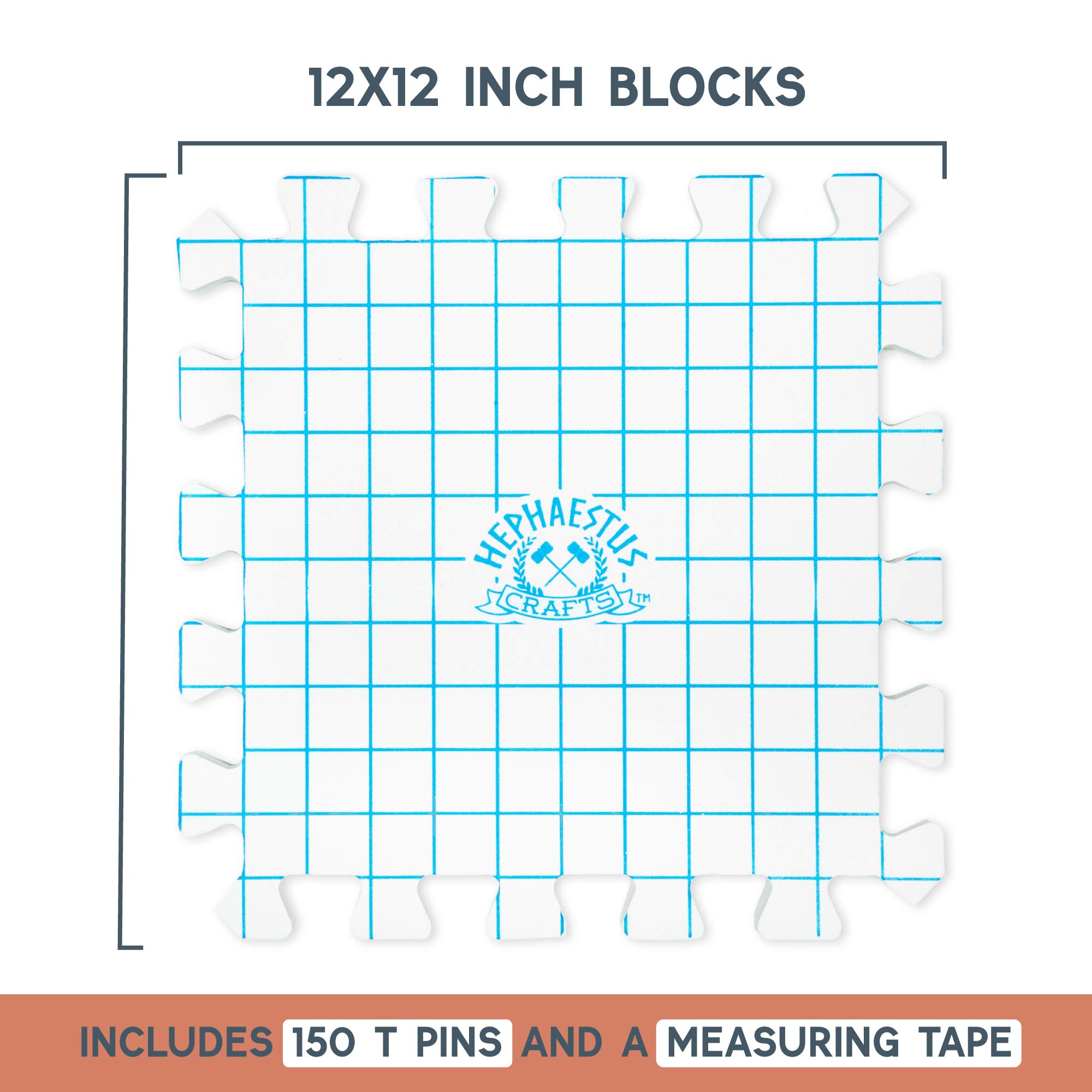 Crutello Extra Thick Knitting Blocking Mats - 9-Pack White Blocking Boards with Grids for Needlework & Crochet Projects | Includes Measuring Tape & 150 T-Pins | Perfect for Blocking Shawls, Sweaters & Handmade Fiber Arts