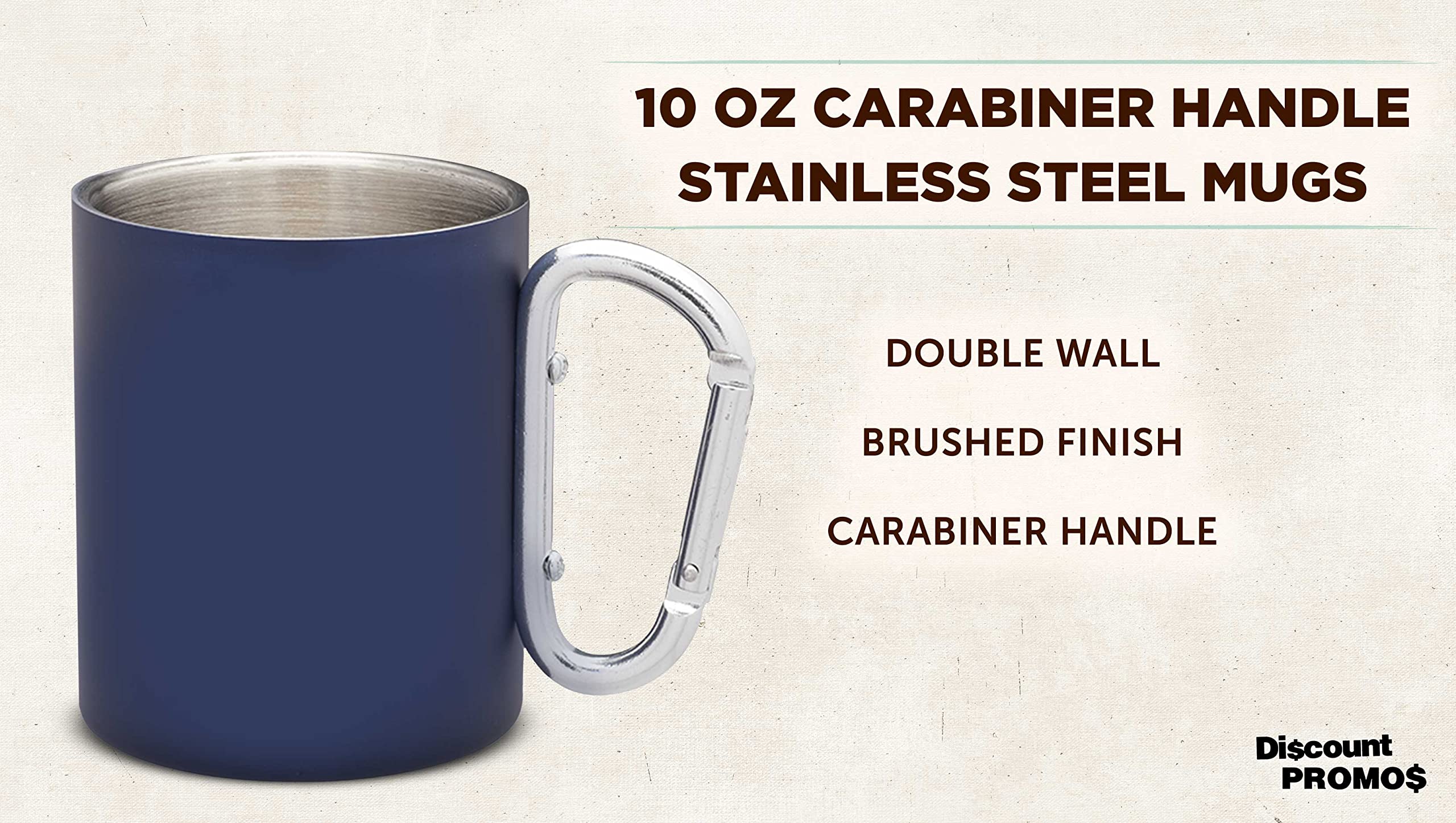 10-Pack Stainless Steel Travel Mugs with Carabiner Handle - 10oz Insulated Coffee Cups for Hot & Cold Beverages - Bulk Navy Blue Drinkware for Camping, Office & Outdoor Activities