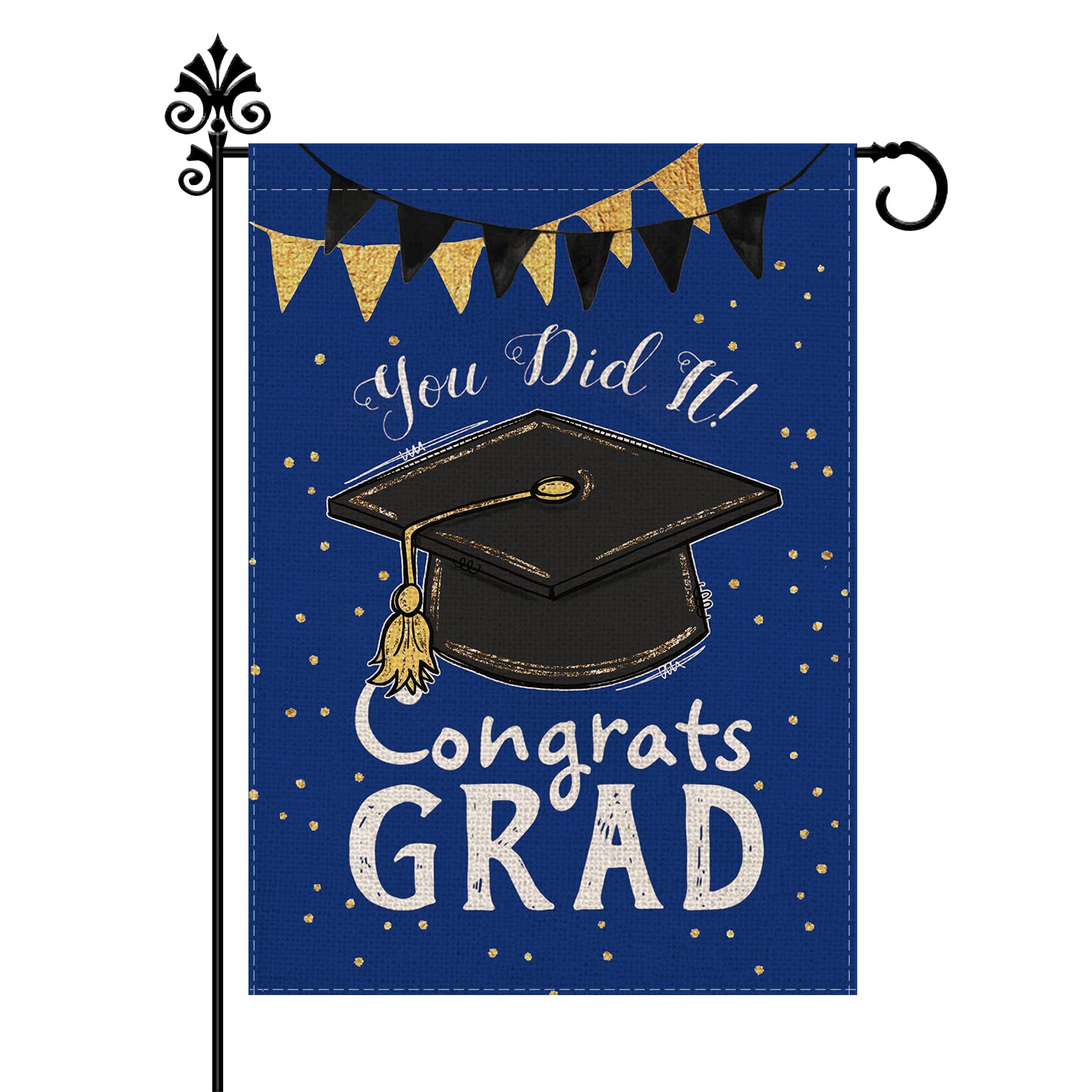 Double-Sided Graduation Garden Flag - 12.5x18.5 Inch Vertical Graduation Cap Design for Outdoor Lawn Decor - Perfect for Schoolyard Celebrations, Farmhouse Parties & Grad Yard Decorations