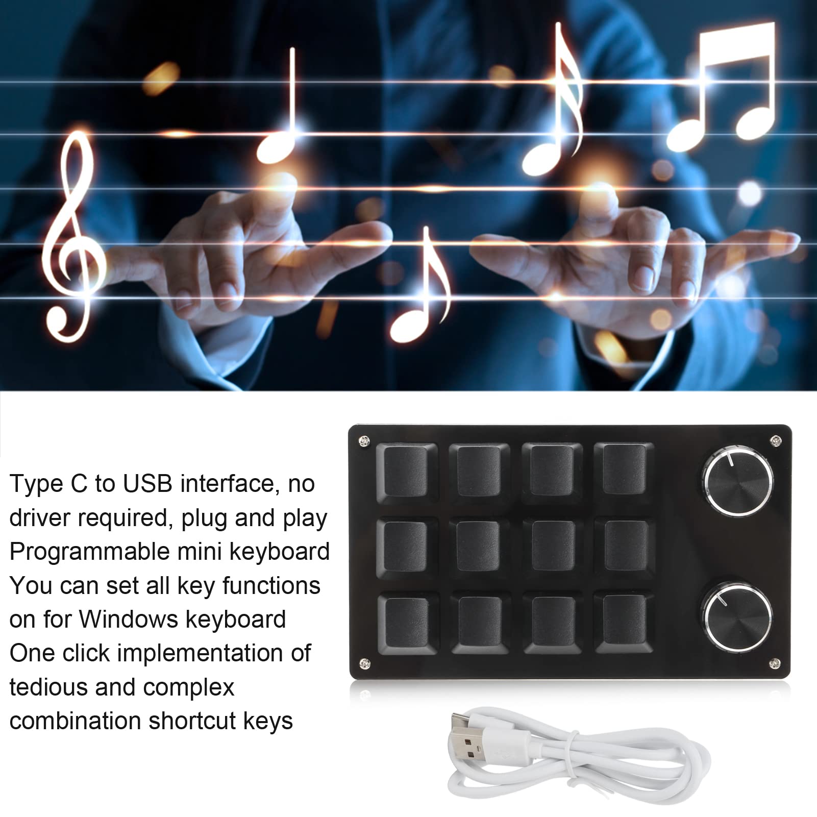 Ejoyous 12-Key One-Handed Macro Mechanical Gaming Keypad - Programmable Keyboard with Control Knob for PC/Mac, Compatible with Windows Vista & Office Work (Black) - Perfect for MMO Gaming, Video Editing & Streamer Shortcuts