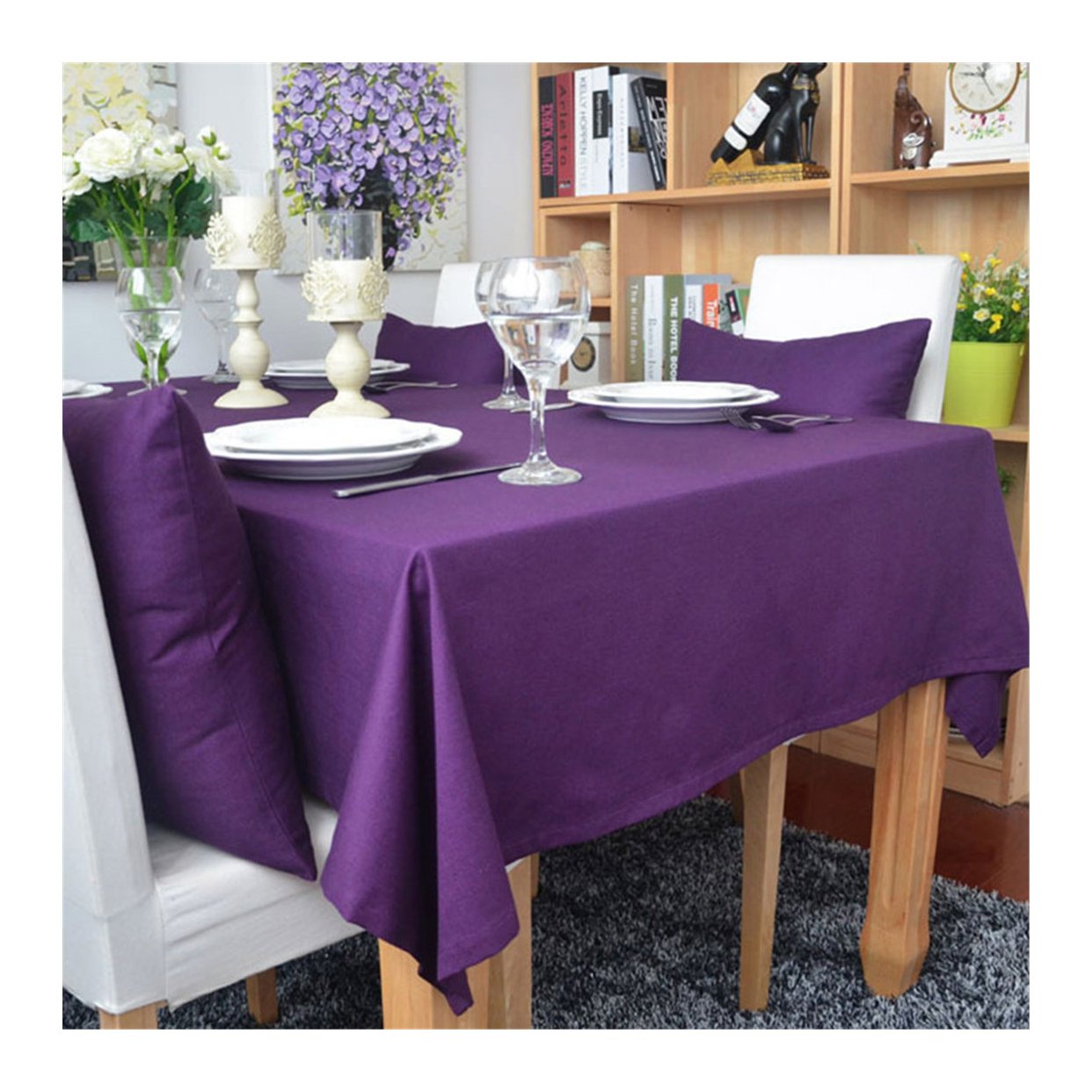 DKYY Wedding Tablecloths - Red, Purple, Cyan, Brown, Gray Linen Table Covers with Lace Trim for Parties, Hotels & Dining | Elegant Table Decor for Weddings, Banquets & Special Events