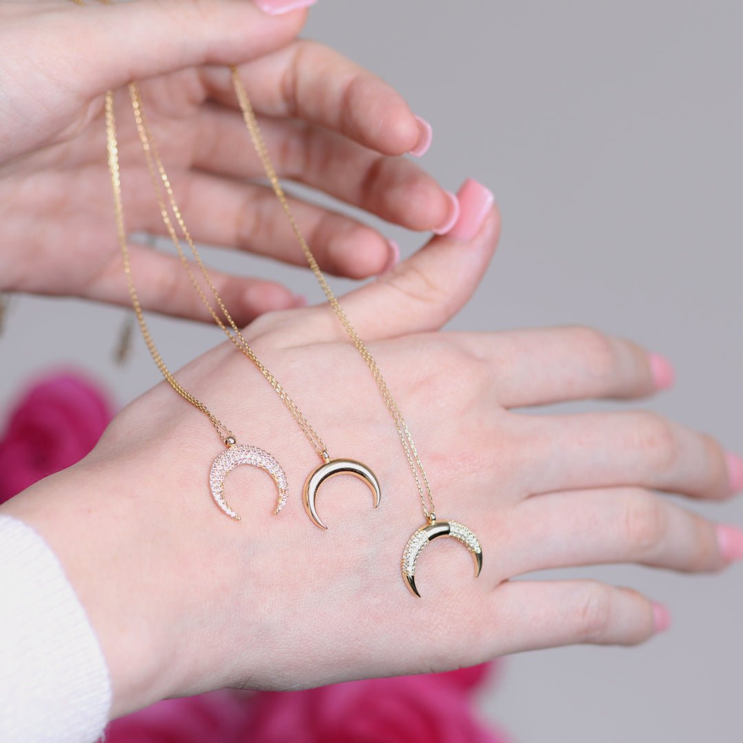 14K Yellow Gold Crescent Moon Sapphire Necklace for Women - Elegant Dainty Pendant Jewelry Gift for Birthday, Anniversary & Valentine's Day