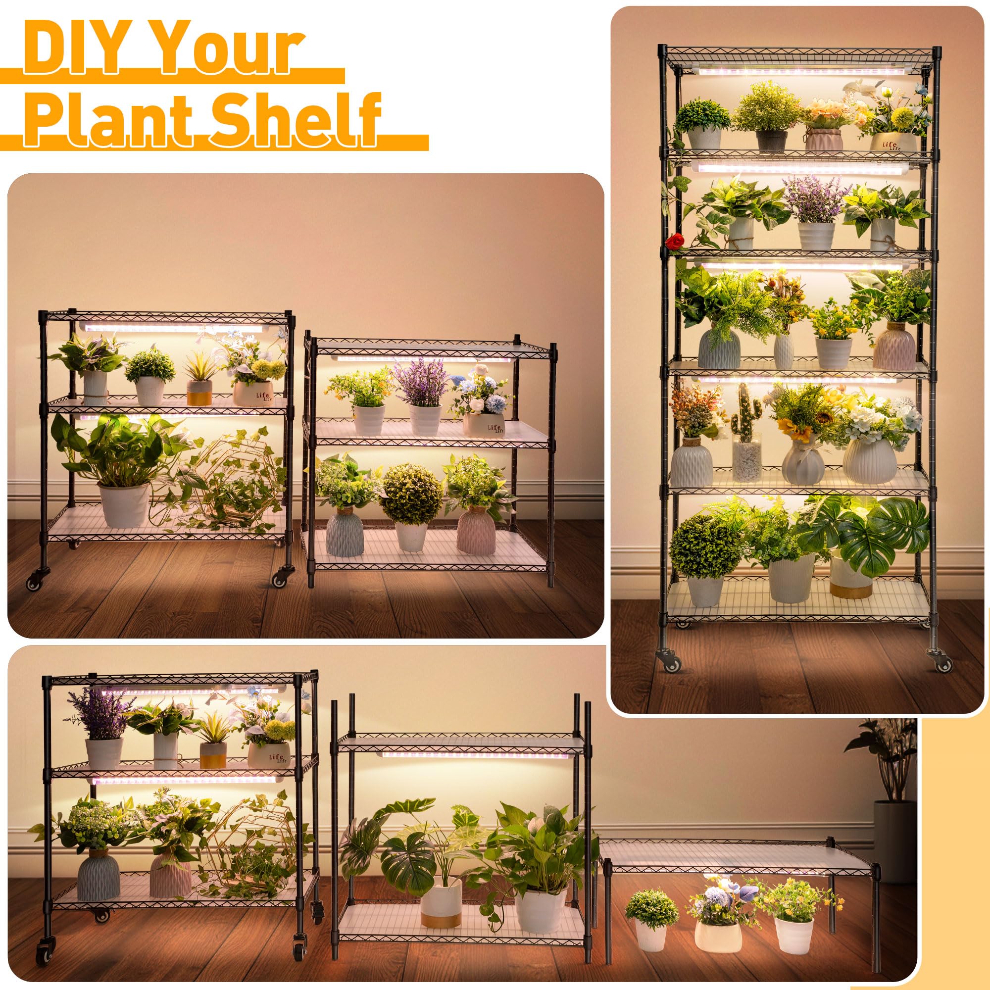 6 Tier Metal Plant Shelf with Grow Lights - 90W LED Indoor Greenhouse for Seed Starting, DIY Grow Rack with Cover, Timer, Thermometer & pH Meter | Perfect for Hydroponics, Herb Gardens & Small Space Gardening