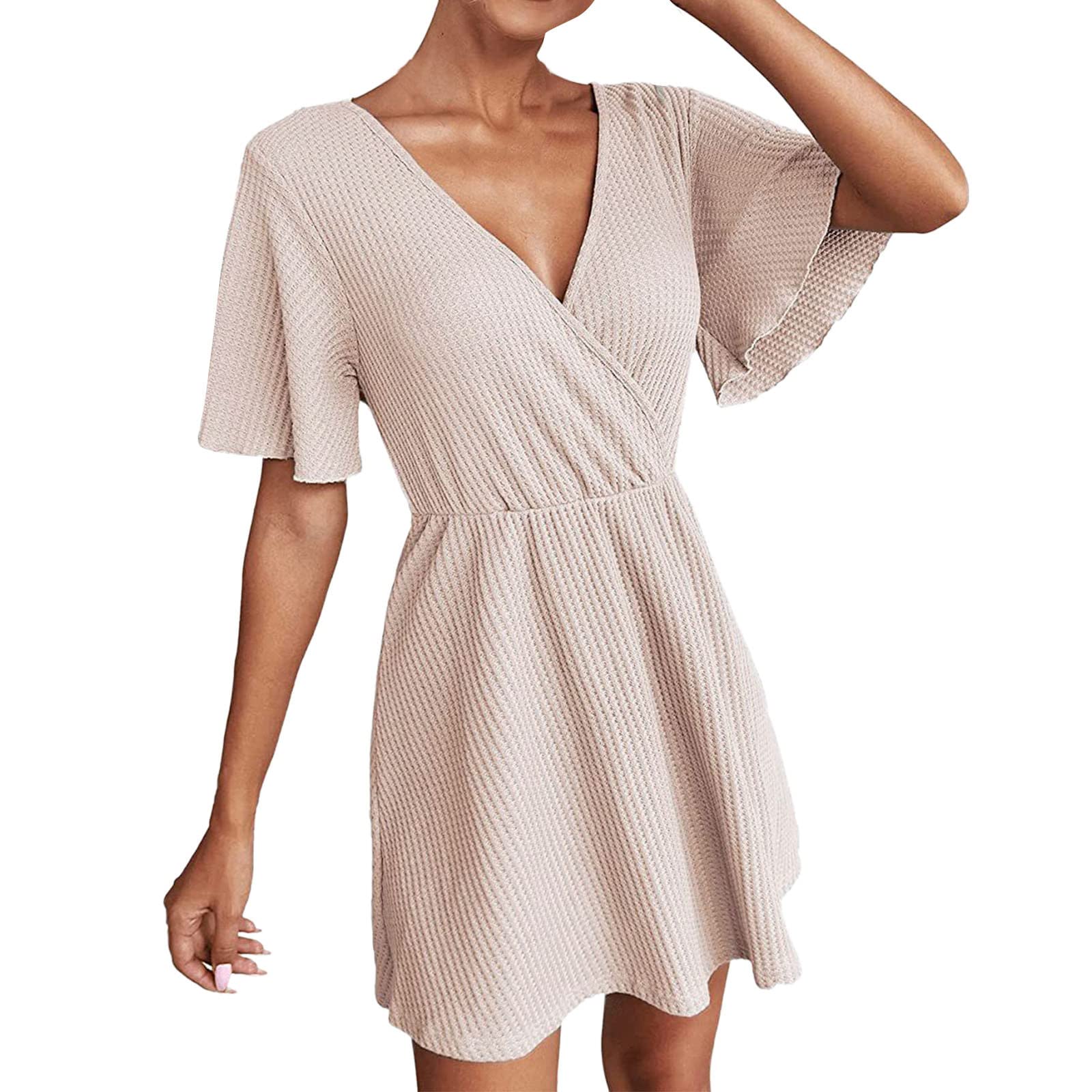 FRSH MNT Women's Summer Short Sleeve V-Neck High Waist A-Line Dress - Black Cotton Casual Dress for Women | Perfect for Beach, Vacation, and Everyday Wear