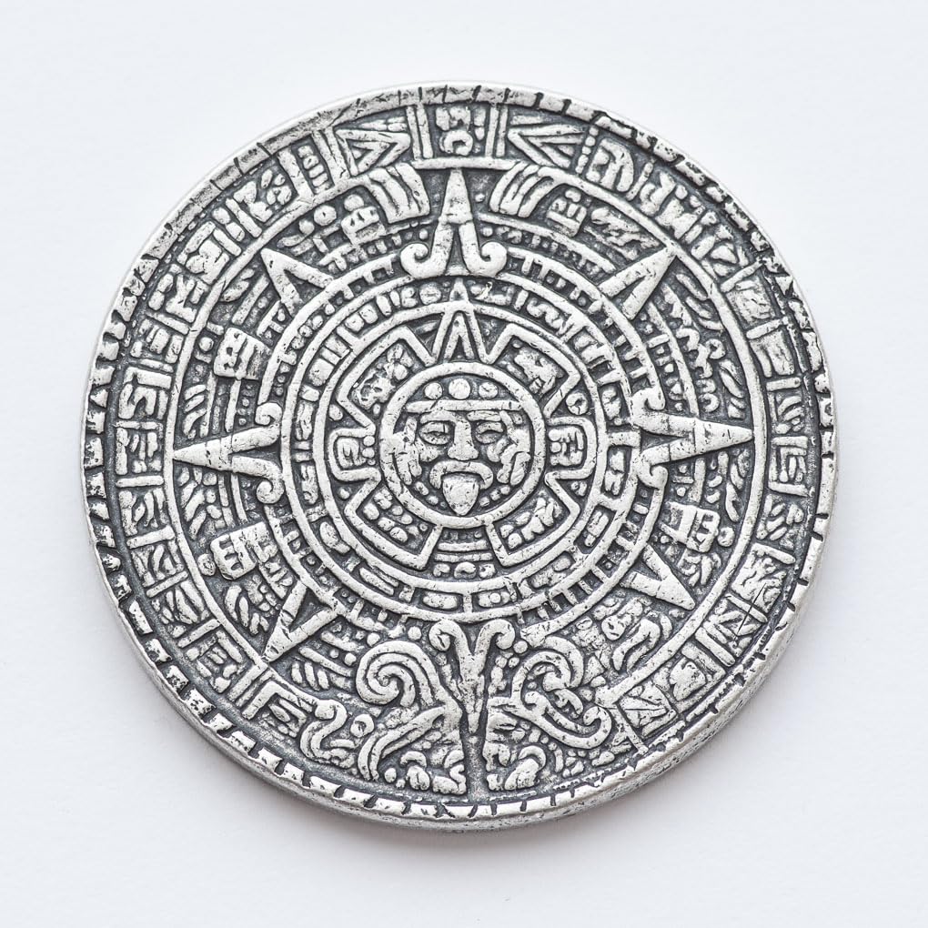 Aztec Sun Stone & Moon Worry Coin - Fine Silver Anxiety Relief Token for Stress Relief, Meditation, and Gift Giving