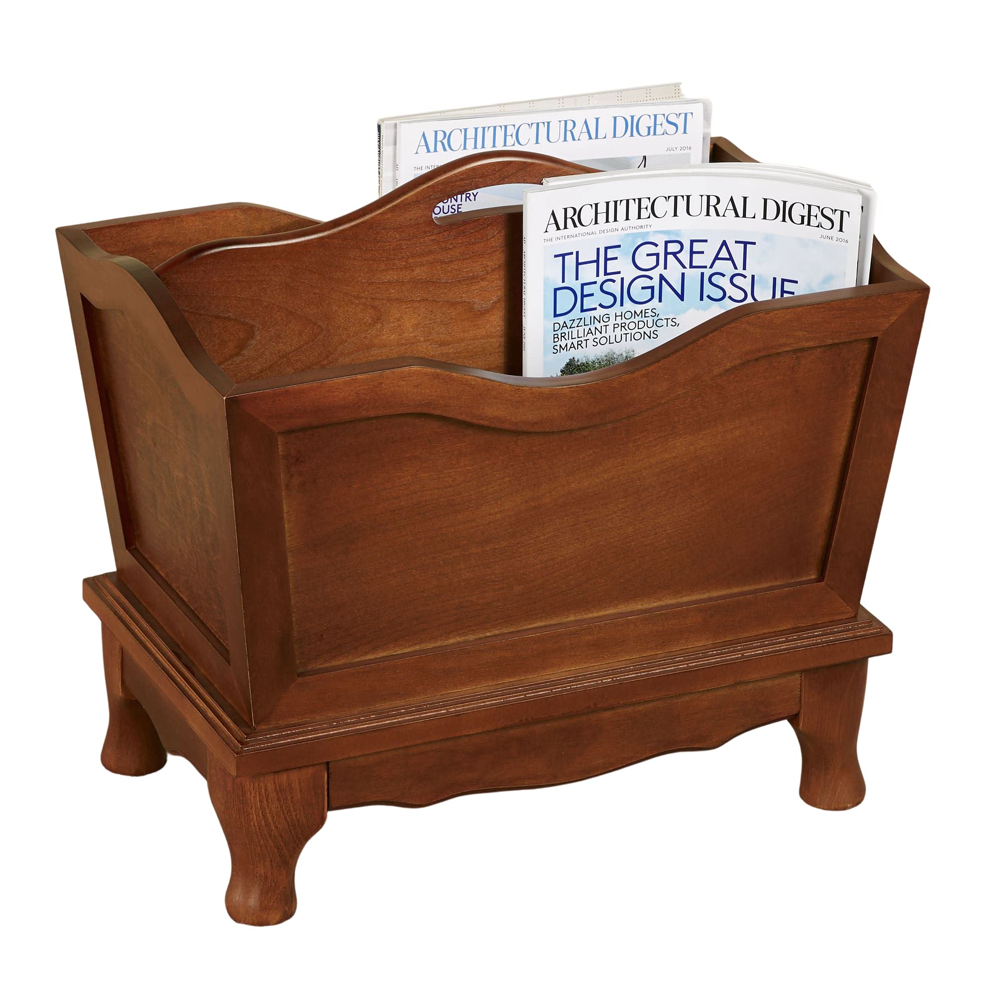Magnificent Lyndhurst Wooden Magazine Rack in Regal Walnut - Premium Wood Floor Storage for Periodicals, Newspapers & Magazines - Perfect for Living Room, Office or Library Organization