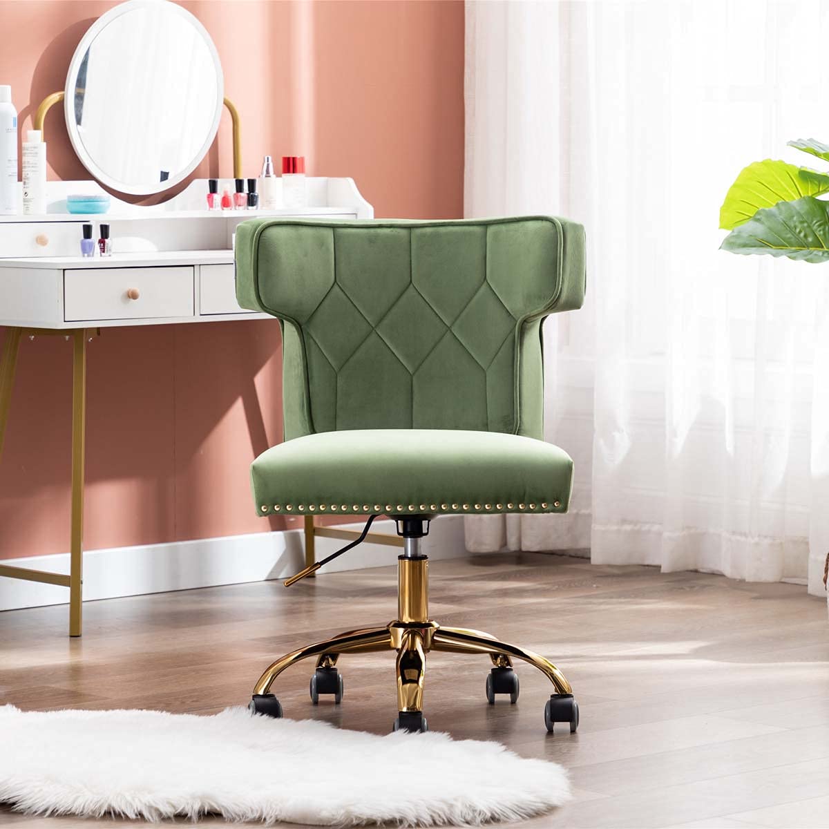 Velvet Swivel Shell Chair - Modern Adjustable Leisure Armchair for Living Room, Bedroom & Home Office - Ergonomic Green Desk Chair for Work & Relaxation - Perfect for Small Spaces, Reading Nooks & Cozy Corners