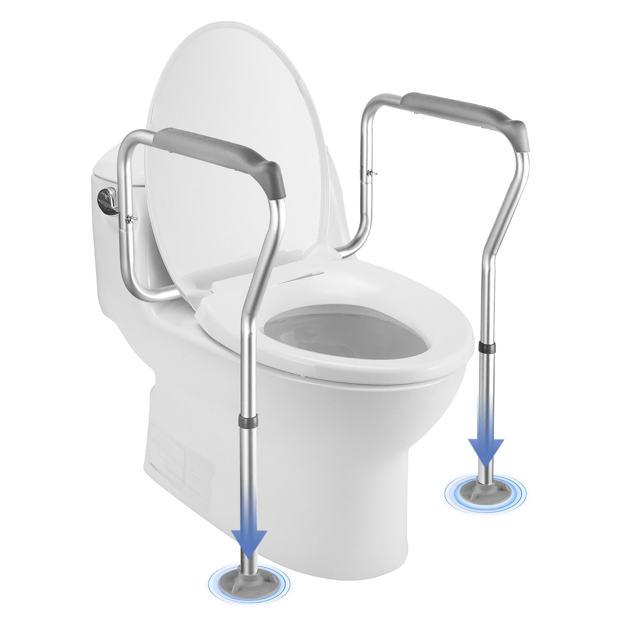 Adjustable Toilet Safety Rails for Seniors - Free Standing Aluminum Frame with Stable Rubber Feet, Supports 330lbs - Ideal for Elderly, Handicapped & Disabled - Perfect for Bathroom Safety & Mobility Assistance