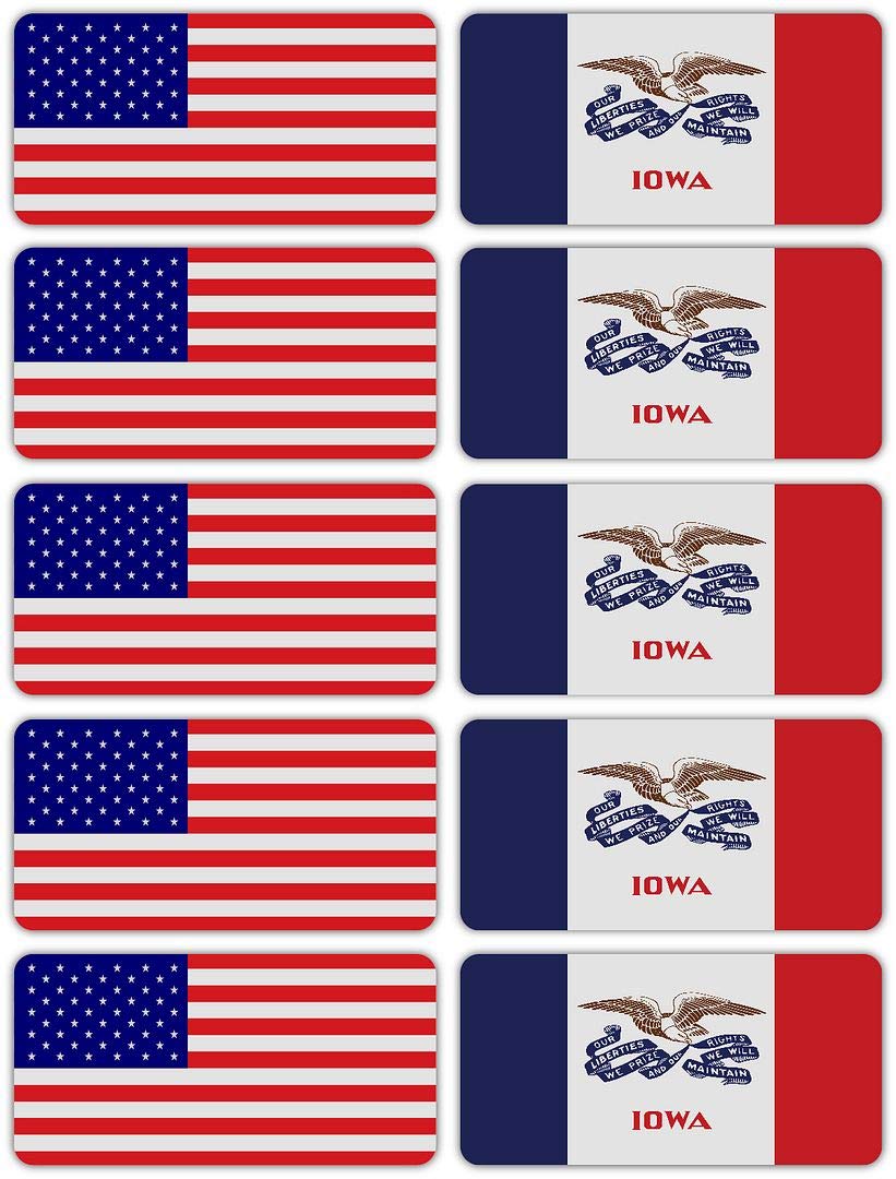 (x10) 3M Reflective Iowa and US Flag Stickers - High Visibility Safety Decals for Hard Hats, Laptops, Bikes & Toolboxes | Perfect for Night Safety, Work Gear Identification & Patriotic Decor