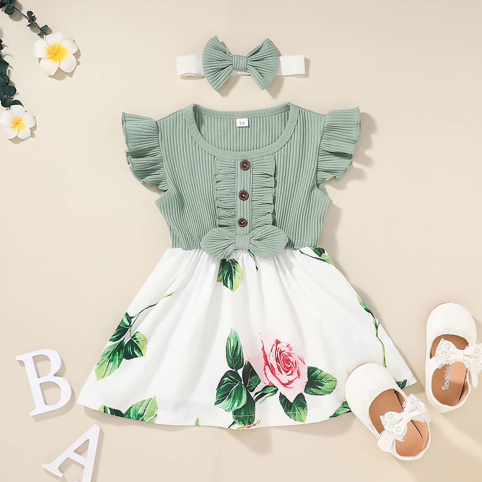 VINUOKER Toddler Girl Summer Floral Dress - Baby Girls Sundress with Ruffles, Casual Cotton Outfit for Beach, Party & Playtime