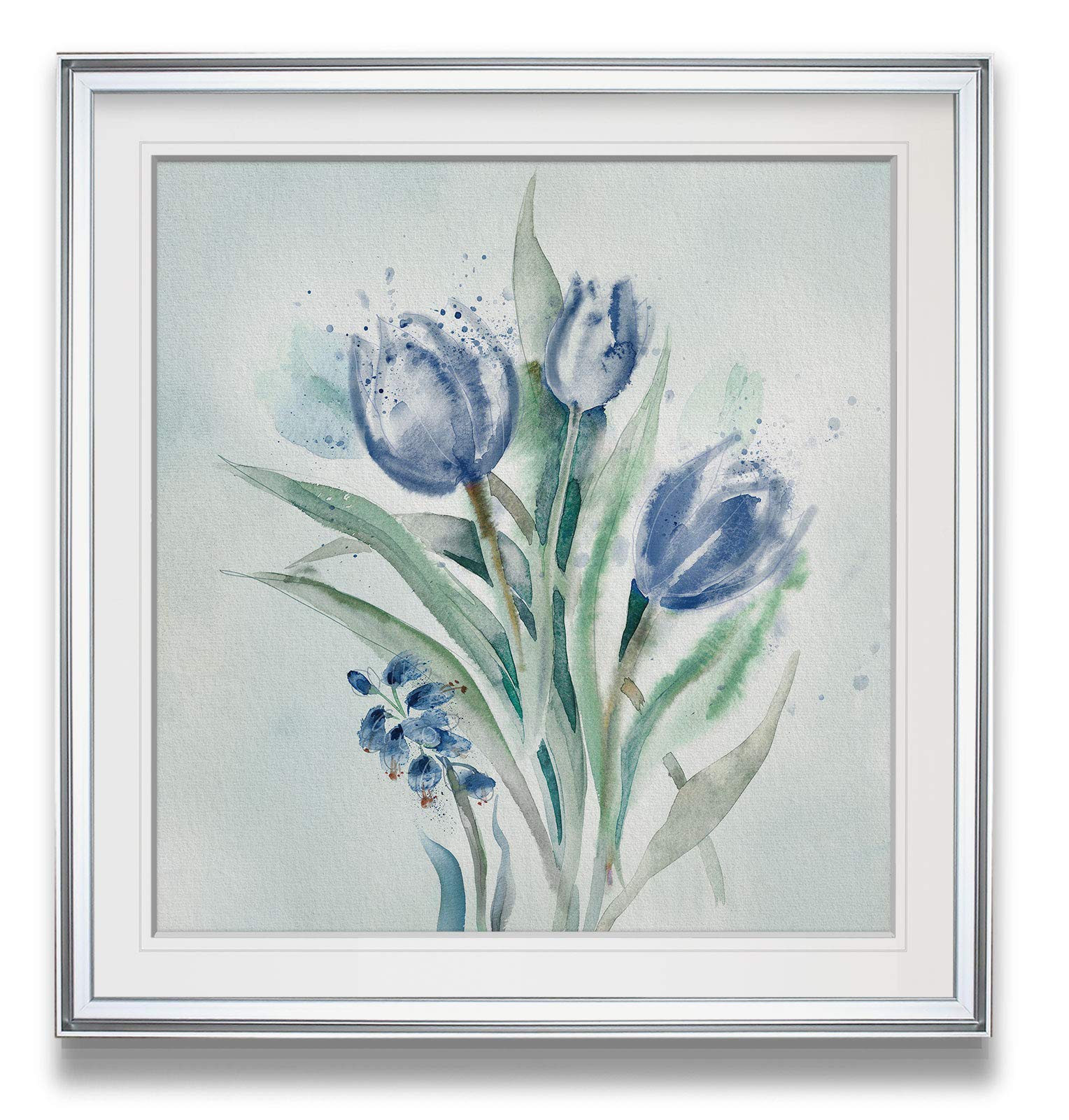 Wexford Home Blue Flower Wash II Abstract Tulip Art Framed Wall Decor - 38x38 Inch Modern Giclee Print Painting in Gold - Perfect for Living Room, Bedroom & Office Decor