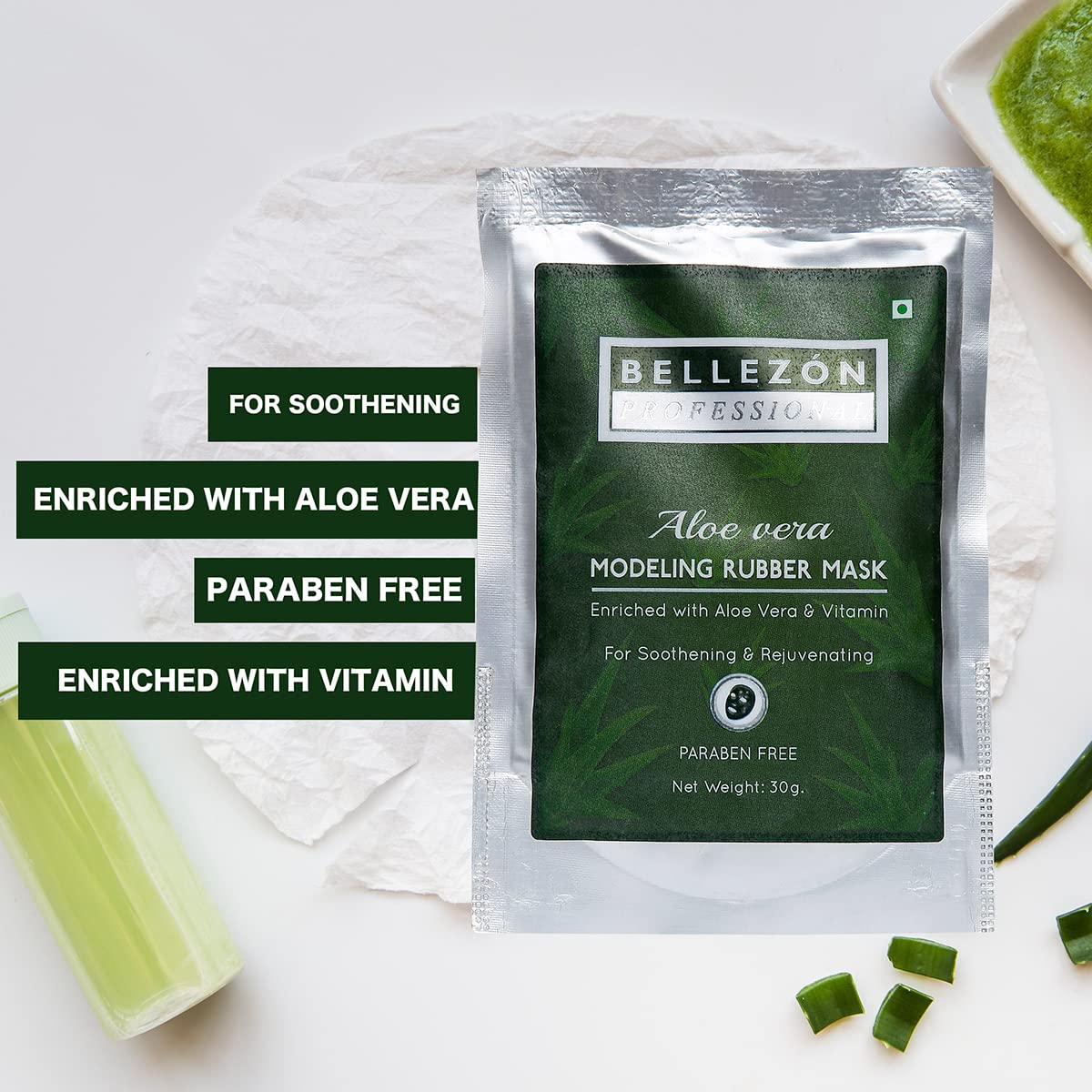 Bellezon Professional Skin Whitening Facial Kit with Aloe Vera Modeling Rubber Mask - Brightening, Glowing Skin Care Set | Paraben Free | For Spa, Home Facial & Relaxation