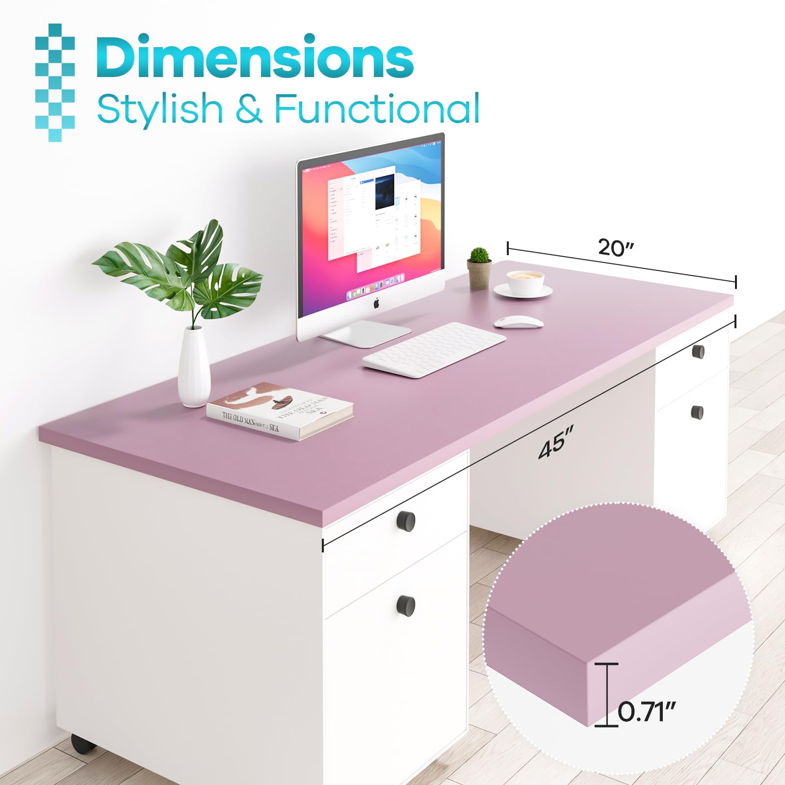 Kaboon 45x20 Inch Universal Table Top - Solid One-Piece Reversible Melamine Desktop for Double Desks & L-Shaped Workstations - Perfect for Home Office, Gaming Setup, and DIY Projects (Nostalgia Rose)