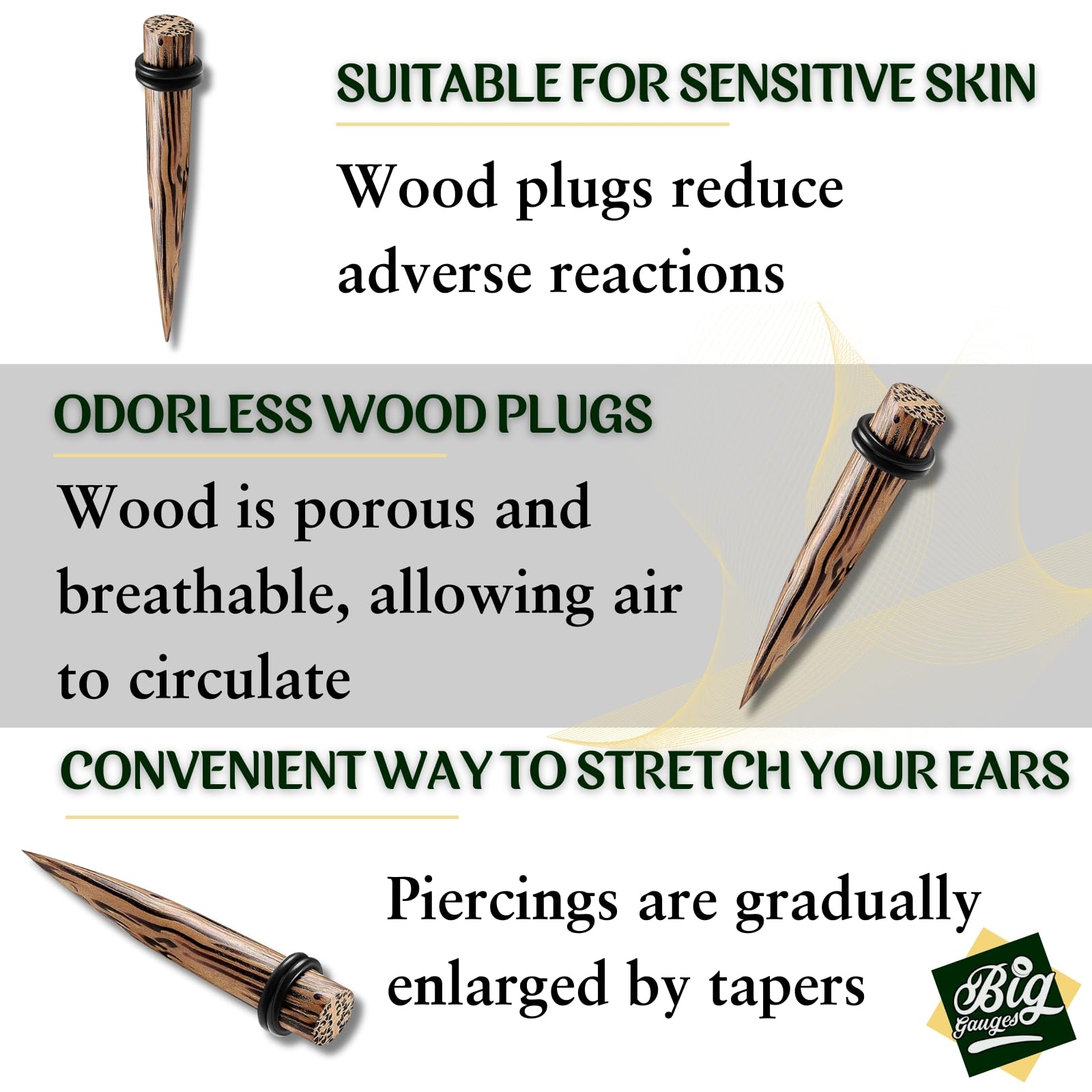 Organic Coconut Wood Taper Ear Plugs for Stretching - Double Rubber O-Rings Ear Jewelry - Perfect for Ear Lobe Piercing & Gauging - Ideal for Body Modification, Punk Style & Alternative Fashion