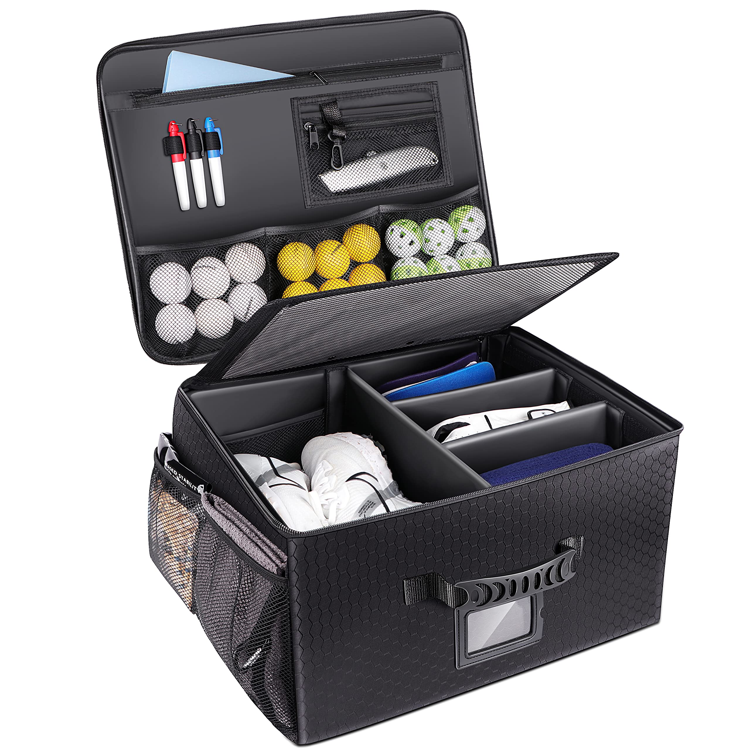 Champkey Golf Trunk Organizer - Portable Foldable Golf Bag Storage for Car & Travel | Perfect for Golf Clubs, Shoes & Accessories | Durable Black Golf Gear Organizer for SUV, Sedan & Road Trips