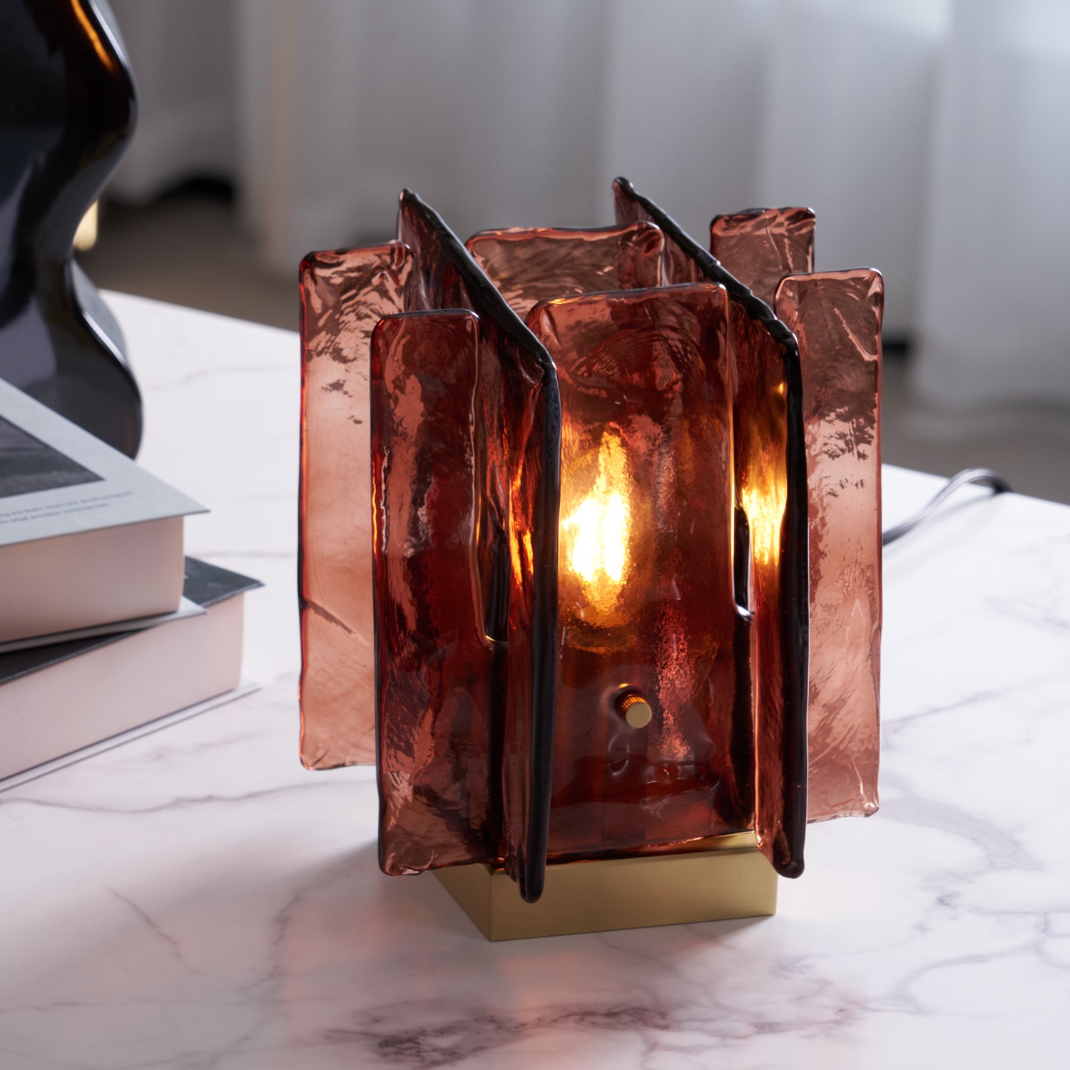 Amber LED Building Block Table Lamp - Modern Nightstand Light for Bedroom, Office, and Kids Room Decor - Perfect for Reading, Relaxing, and Creating Cozy Atmosphere
